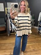 Ins and Outs Striped Sweater - Almond-Stacato-Anna Kaytes Boutique, Women's Fashion Boutique in Grinnell, Iowa