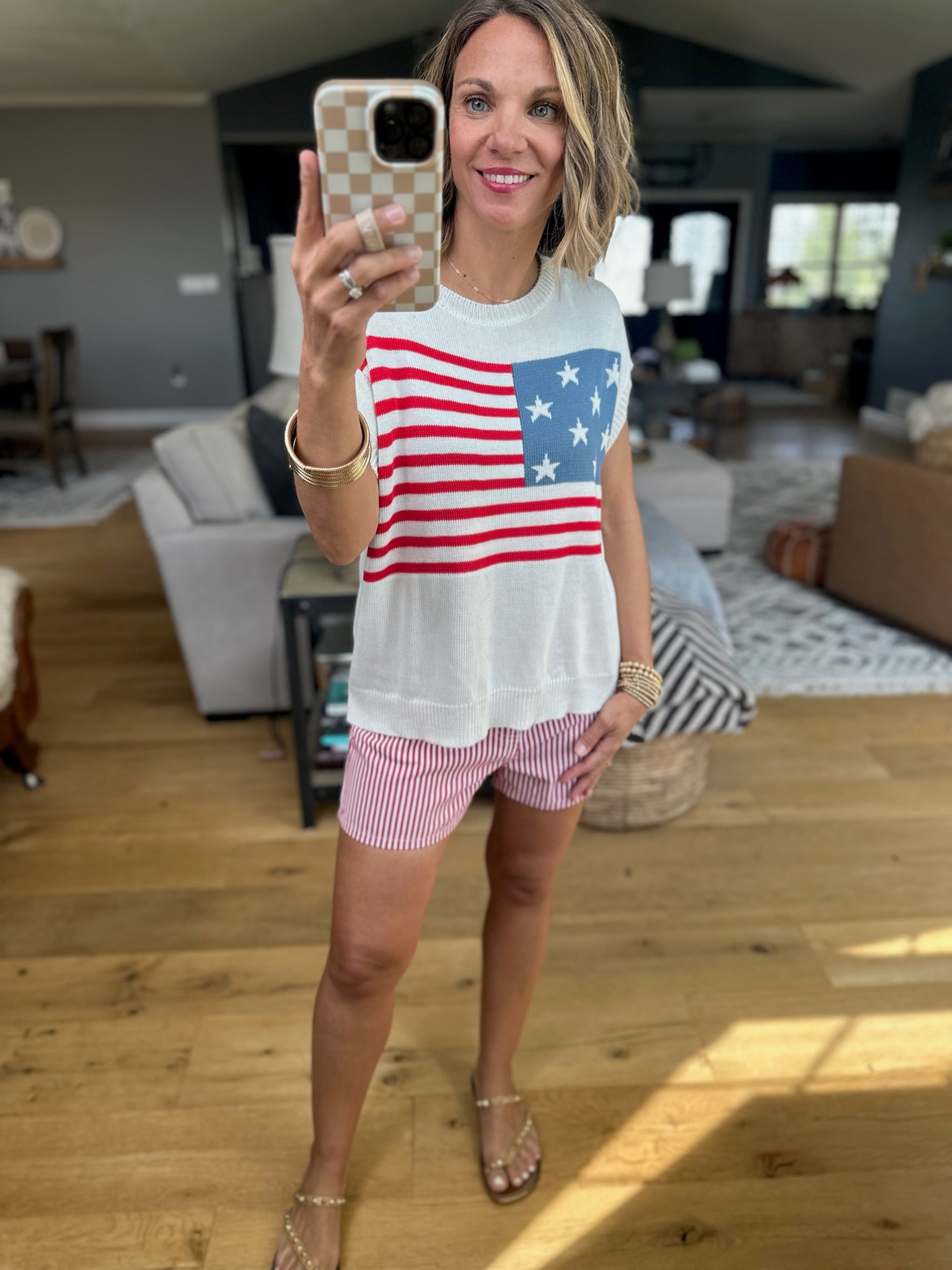 Born In The USA Flag Knit Top - White-Staccato-Anna Kaytes Boutique, Women's Fashion Boutique in Grinnell, Iowa