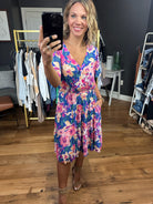 In Full Bloom Floral Dress - Blue Sapphire-Dresses-Easel-Anna Kaytes Boutique, Women's Fashion Boutique in Grinnell, Iowa