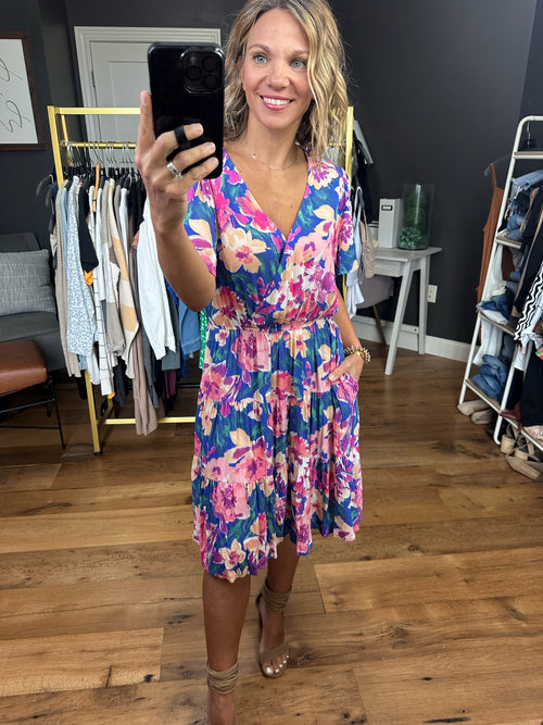 In Full Bloom Floral Dress - Blue Sapphire-Easel-Anna Kaytes Boutique, Women's Fashion Boutique in Grinnell, Iowa