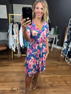 In Full Bloom Floral Dress - Blue Sapphire-Dresses-Easel-Anna Kaytes Boutique, Women's Fashion Boutique in Grinnell, Iowa