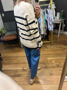 Ins and Outs Striped Sweater - Almond-Stacato-Anna Kaytes Boutique, Women's Fashion Boutique in Grinnell, Iowa