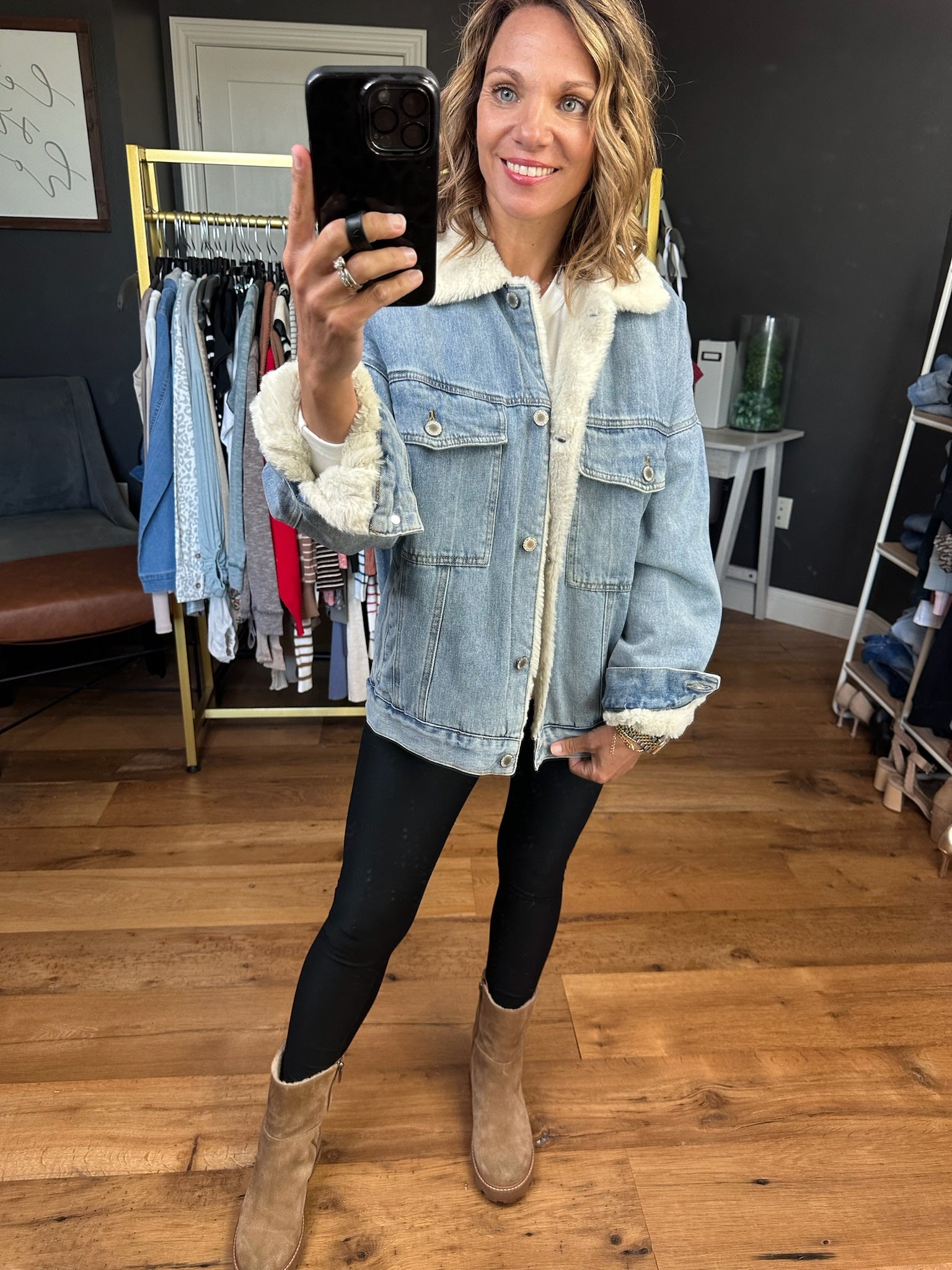 The Cecelia Sherpa Lined Denim Jacket-Wishlist-Anna Kaytes Boutique, Women's Fashion Boutique in Grinnell, Iowa