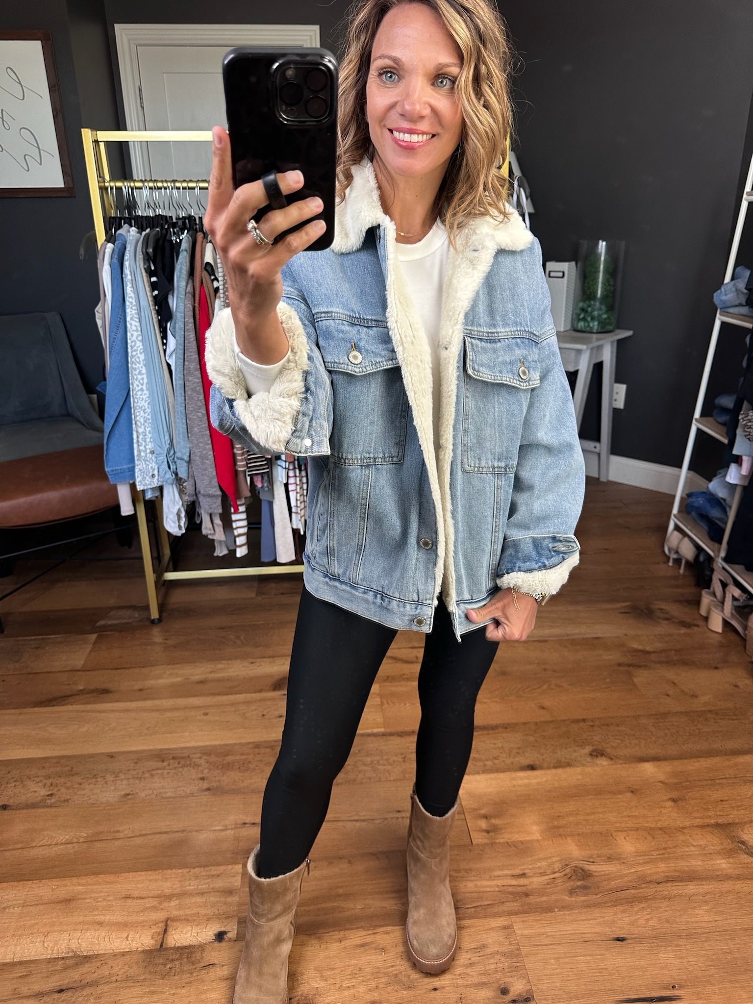 The Cecelia Sherpa Lined Denim Jacket-Wishlist-Anna Kaytes Boutique, Women's Fashion Boutique in Grinnell, Iowa