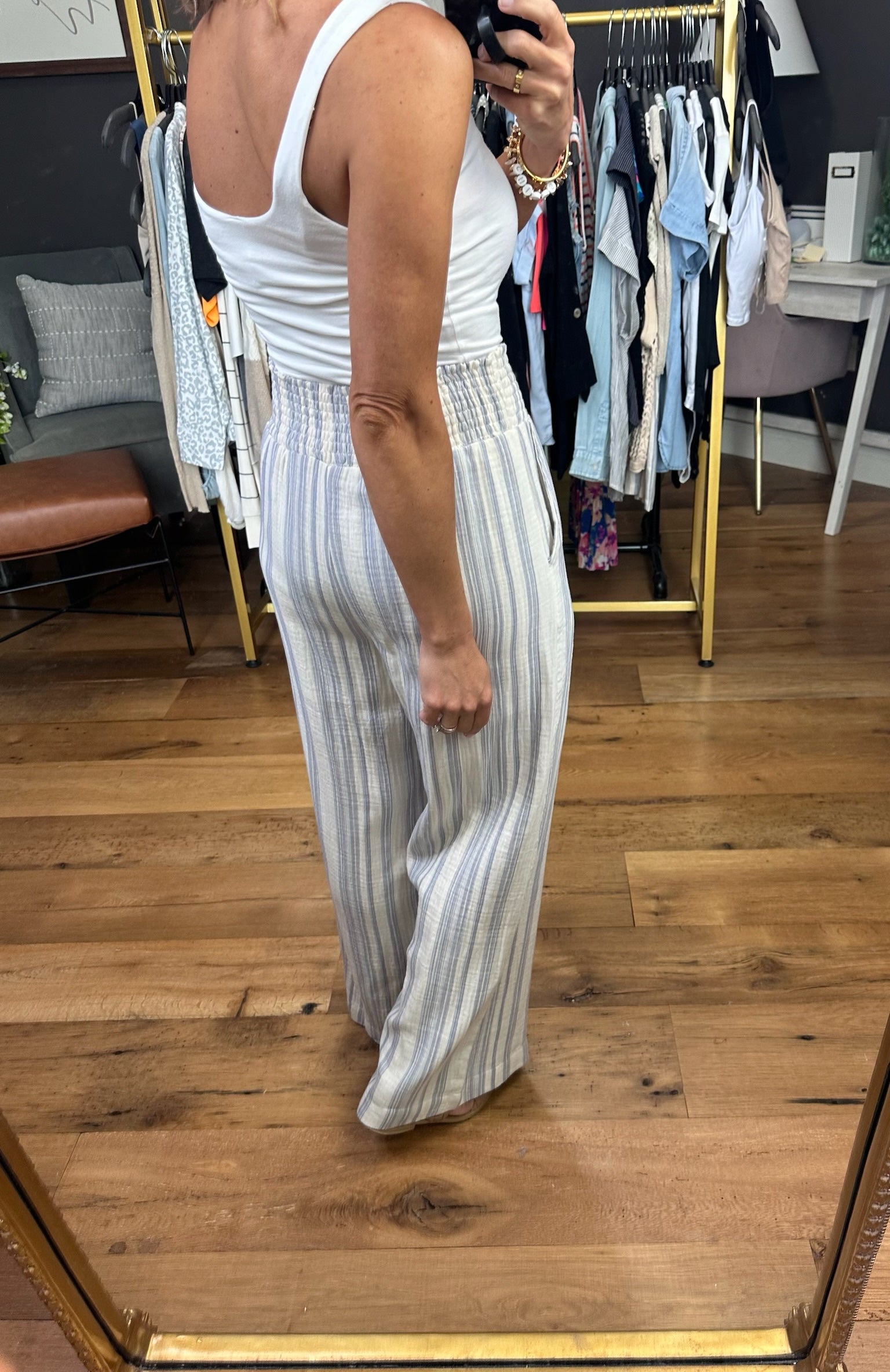 Here & Now Cotton Stripe Pants - Slate Blue – Anna Kaytes Boutique