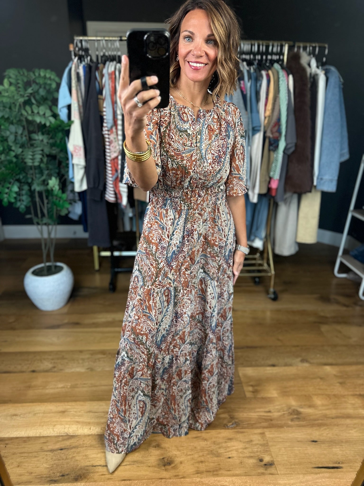 Settled Feeling Paisley Dress-Dresses-She & Sky-Anna Kaytes Boutique, Women's Fashion Boutique in Grinnell, Iowa