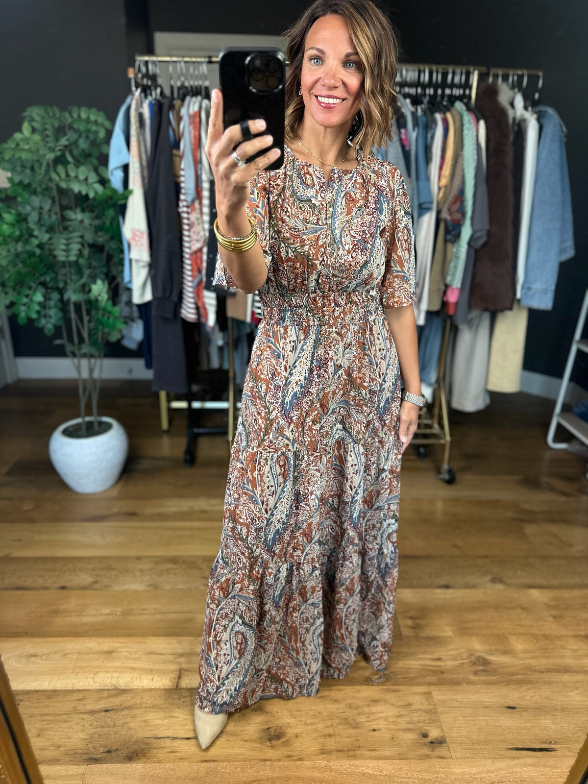 Settled Feeling Paisley Dress-Dresses-She & Sky-Anna Kaytes Boutique, Women's Fashion Boutique in Grinnell, Iowa