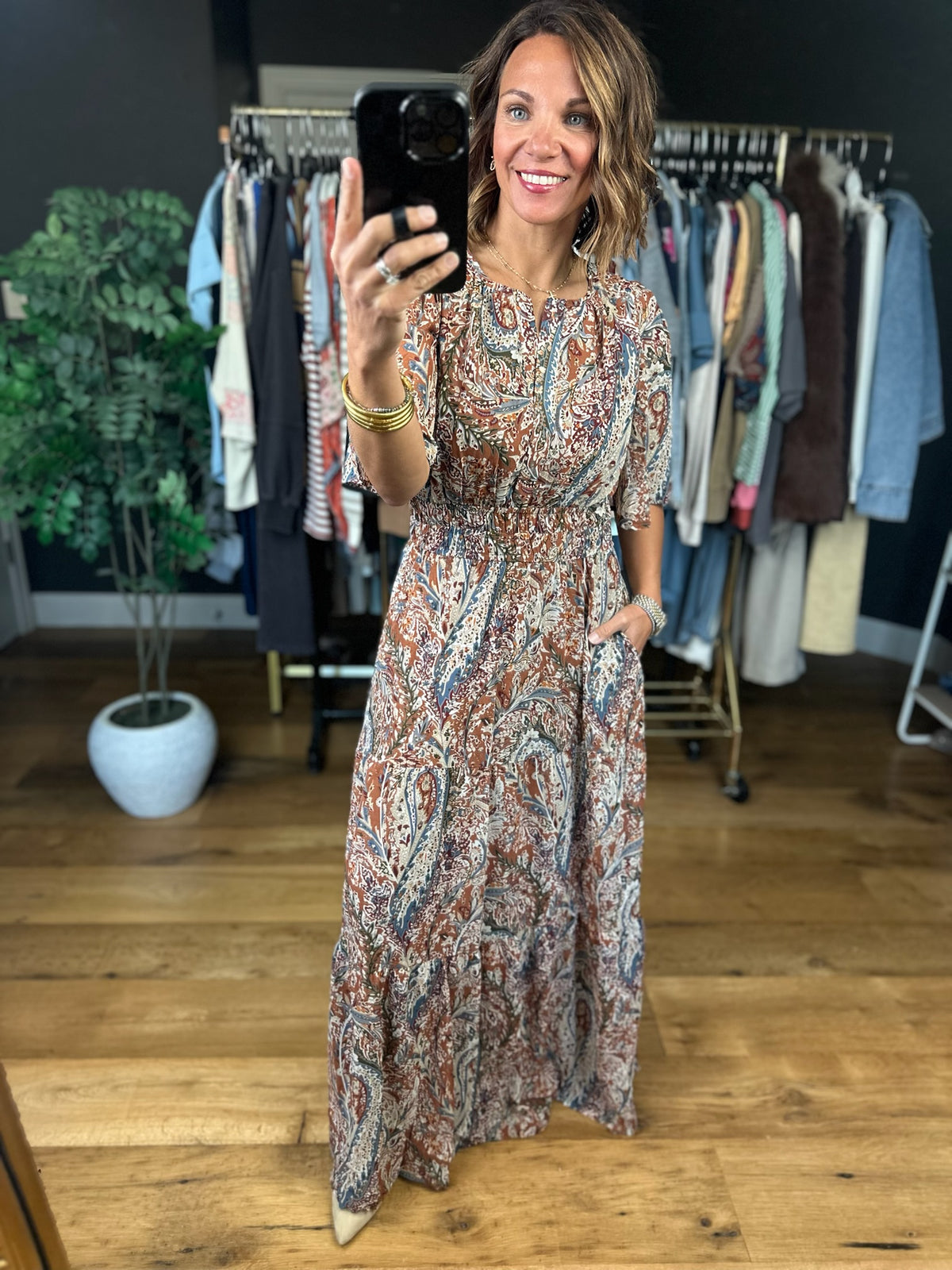 Settled Feeling Paisley Dress-Dresses-She & Sky-Anna Kaytes Boutique, Women's Fashion Boutique in Grinnell, Iowa