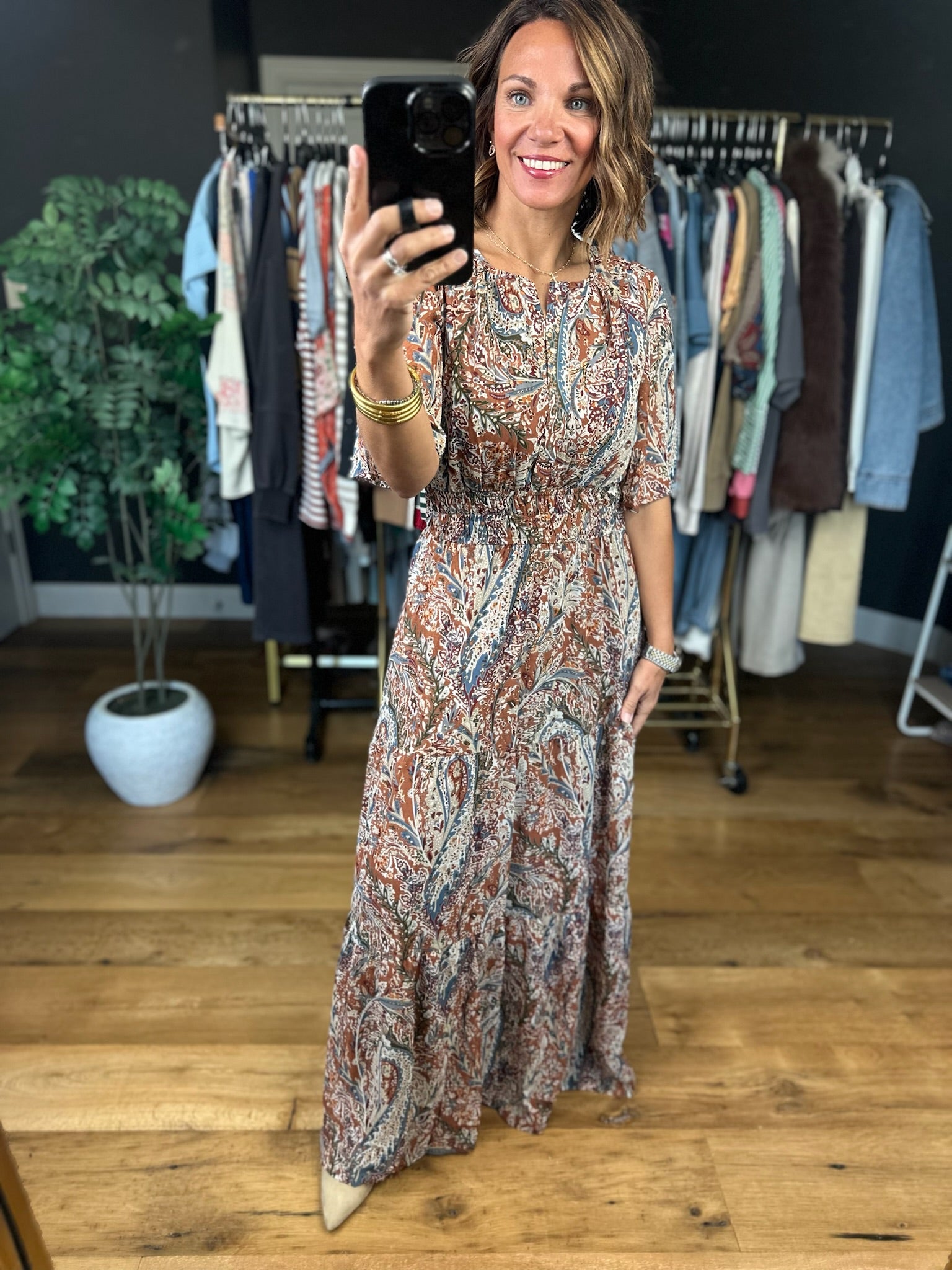 Settled Feeling Paisley Dress-Dresses-She & Sky-Anna Kaytes Boutique, Women's Fashion Boutique in Grinnell, Iowa