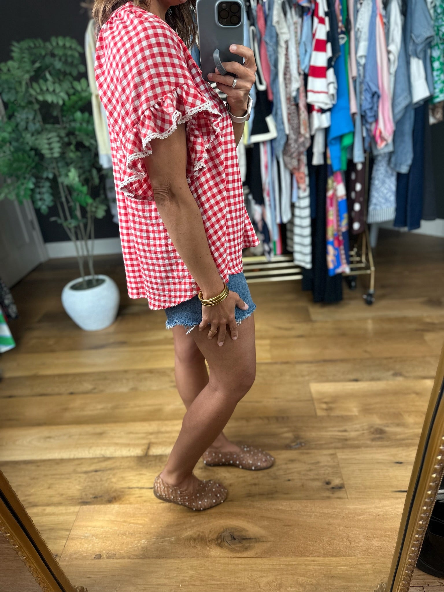 Picnic In The Park Gingham Top-Short Sleeves-Umgee-Anna Kaytes Boutique, Women's Fashion Boutique in Grinnell, Iowa