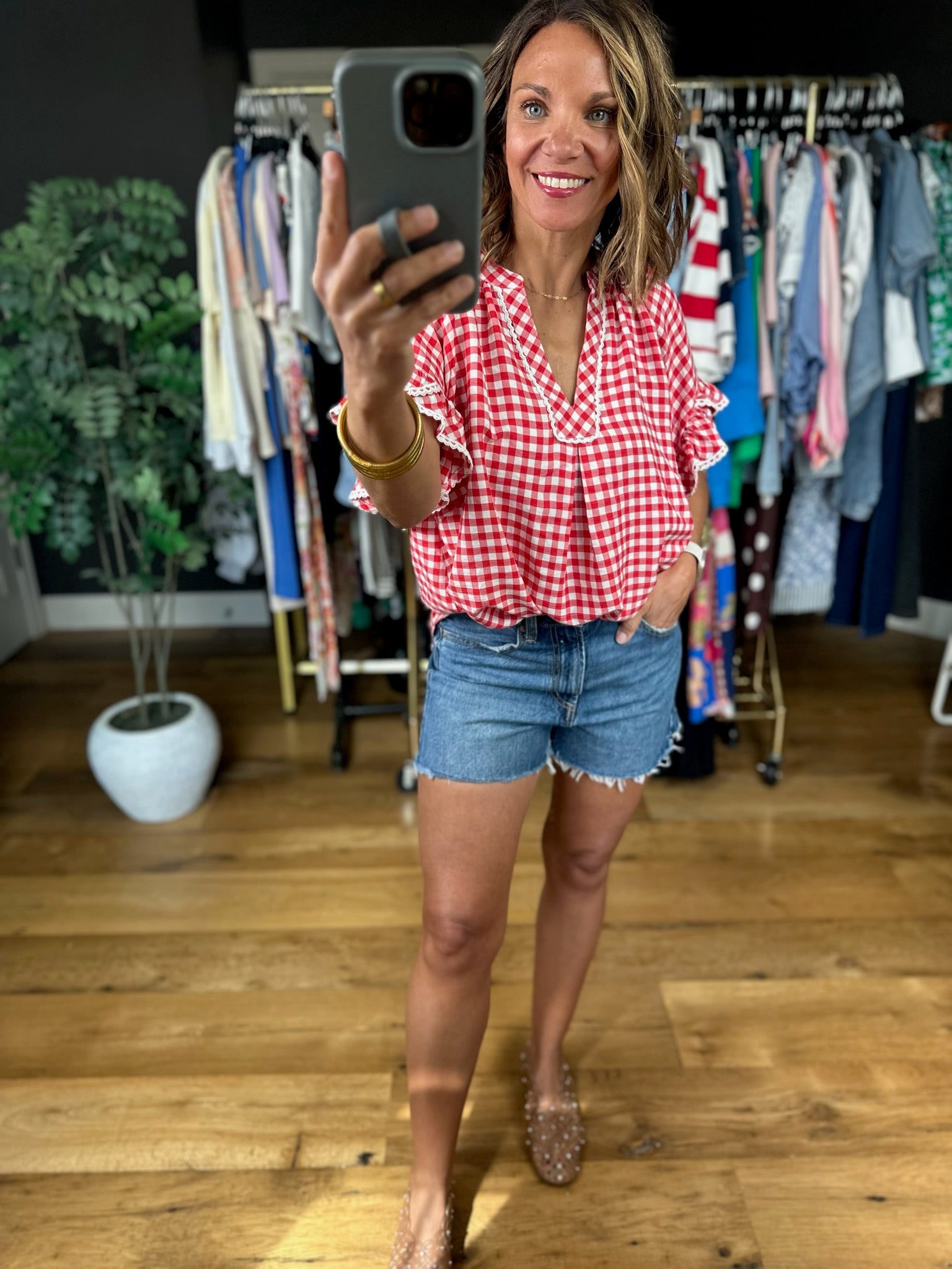 Picnic In The Park Gingham Top-Short Sleeves-Umgee-Anna Kaytes Boutique, Women's Fashion Boutique in Grinnell, Iowa