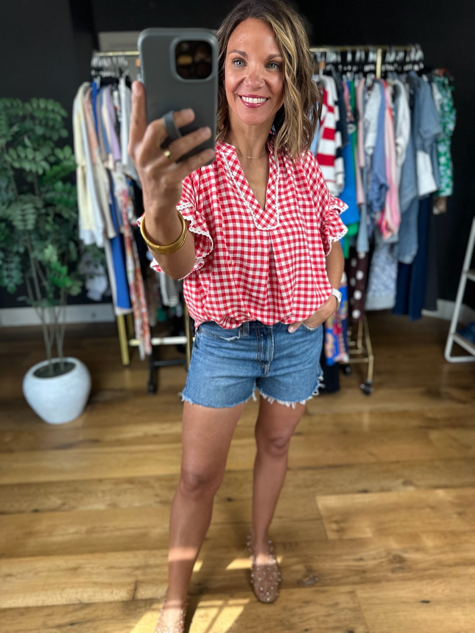 Picnic In The Park Gingham Top-Short Sleeves-Umgee-Anna Kaytes Boutique, Women's Fashion Boutique in Grinnell, Iowa