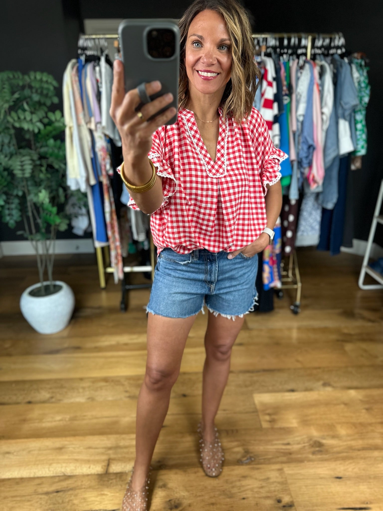 Picnic In The Park Gingham Top-Short Sleeves-Umgee-Anna Kaytes Boutique, Women's Fashion Boutique in Grinnell, Iowa