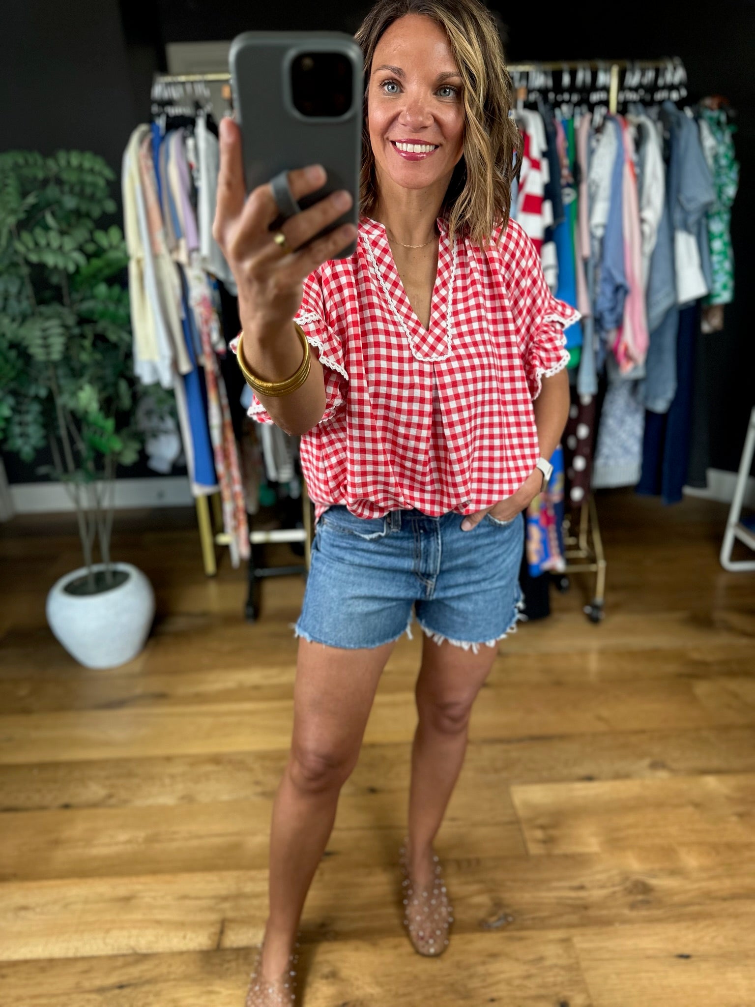 Picnic In The Park Gingham Top-Short Sleeves-Umgee-Anna Kaytes Boutique, Women's Fashion Boutique in Grinnell, Iowa