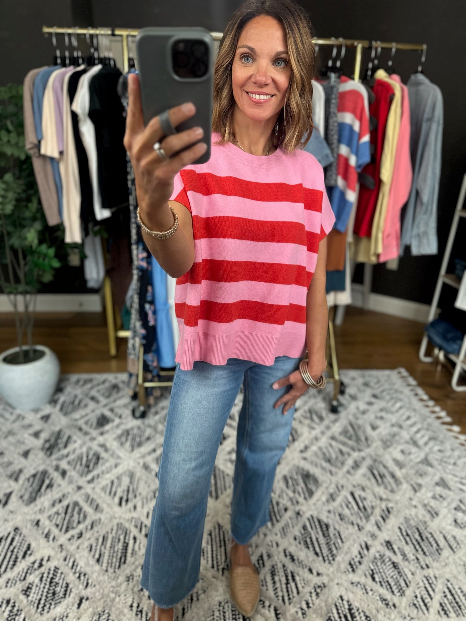 Match My Tone Striped Knit Top-Short Sleeves-Entro-Anna Kaytes Boutique, Women's Fashion Boutique in Grinnell, Iowa