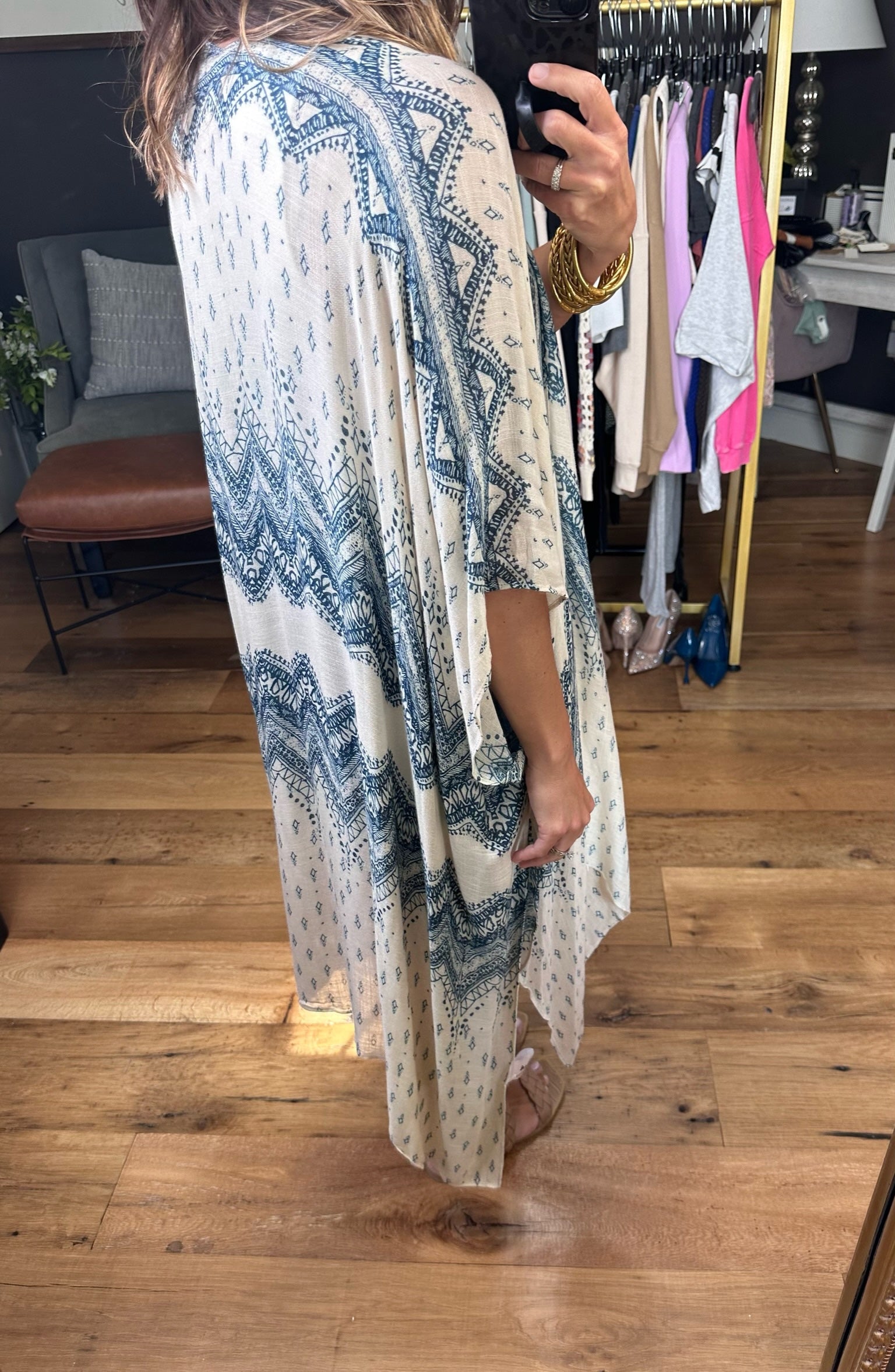 Festival Vibe Patterned Kimono - Navy-Kimonos-Urbanista 125u9021-Anna Kaytes Boutique, Women's Fashion Boutique in Grinnell, Iowa