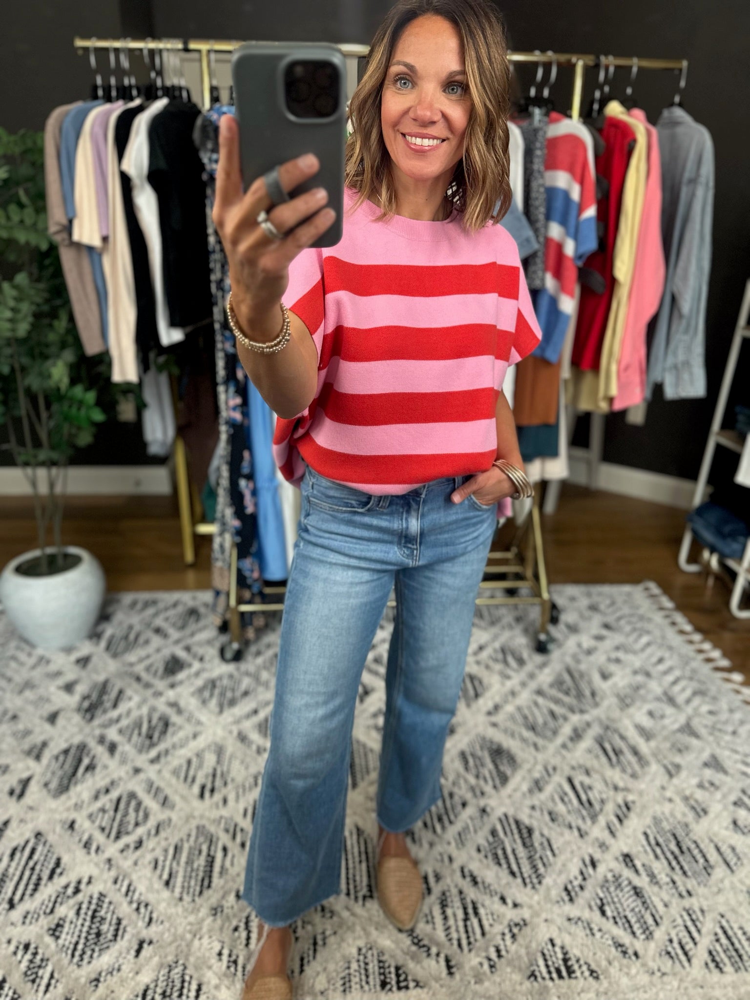 Match My Tone Striped Knit Top-Short Sleeves-Entro-Anna Kaytes Boutique, Women's Fashion Boutique in Grinnell, Iowa