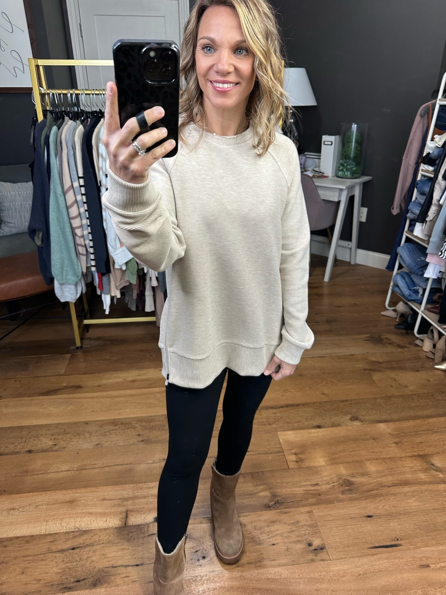 On The Outside Ribbed Crew With Zip Hem Detail - Multiple Options-Long Sleeves-Thread & Supply T2724ORKTS-Anna Kaytes Boutique, Women's Fashion Boutique in Grinnell, Iowa