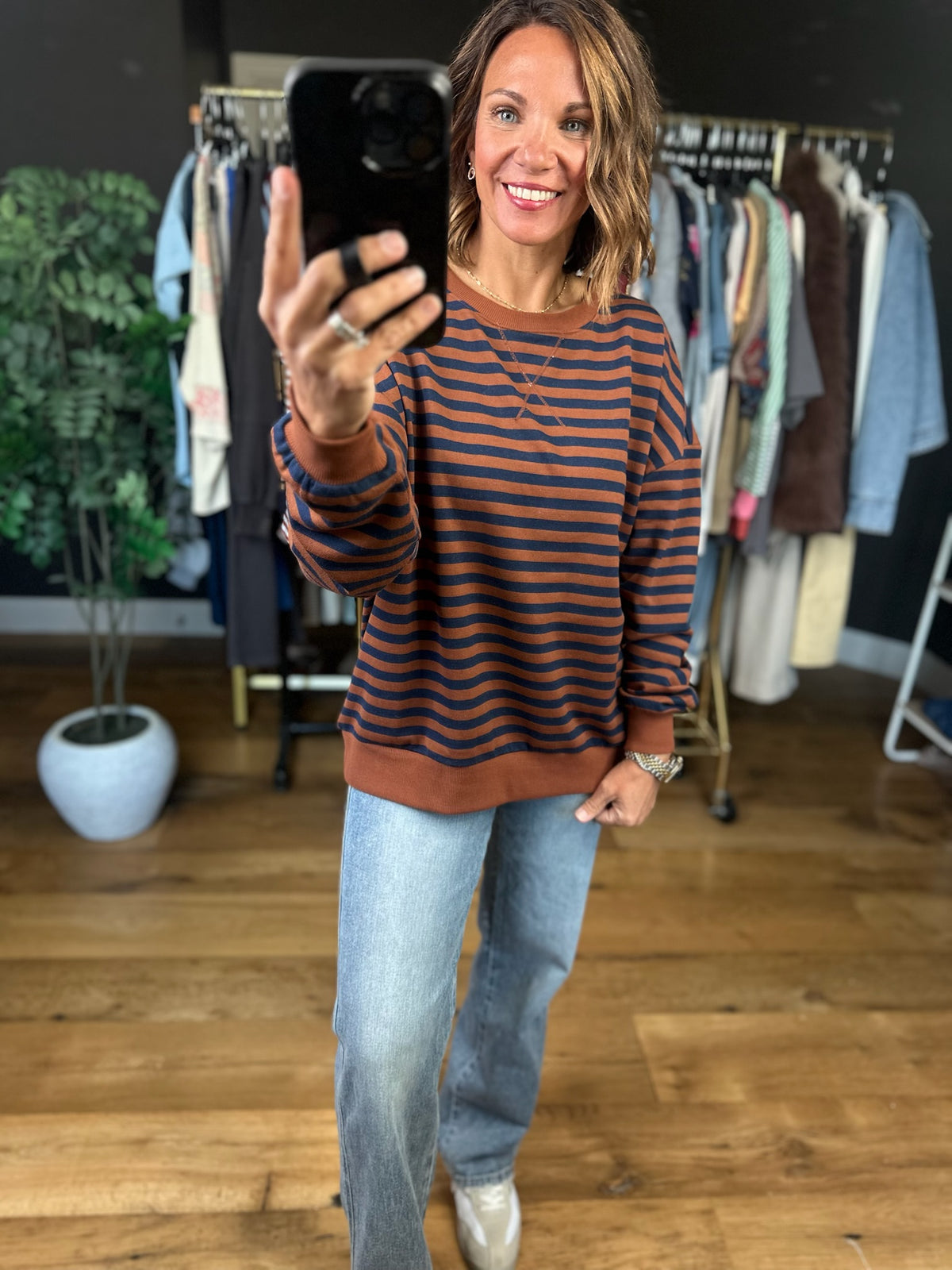 Something Cozy Striped Crewneck-Sweaters-Blu Pepper-Anna Kaytes Boutique, Women's Fashion Boutique in Grinnell, Iowa