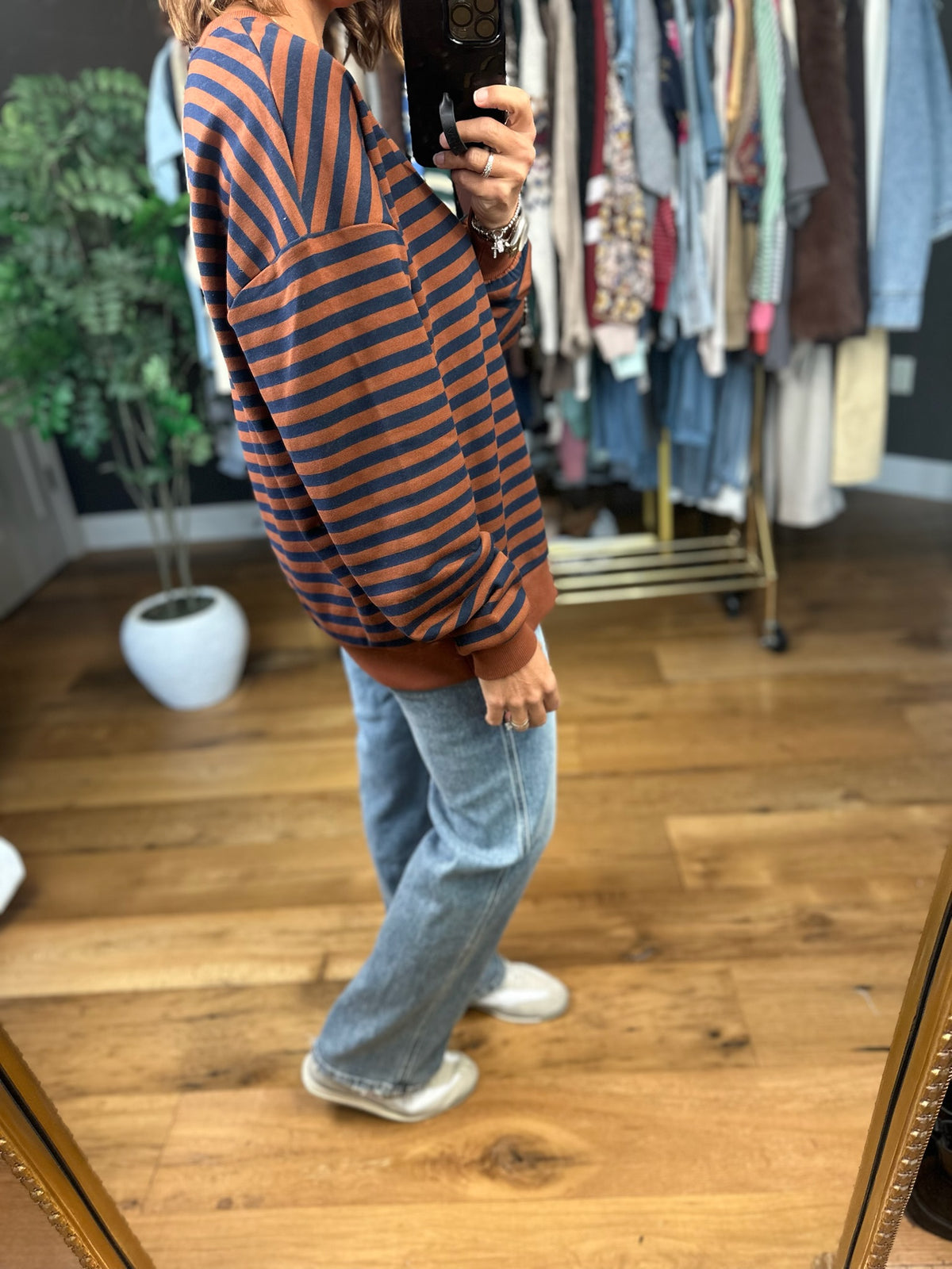 Something Cozy Striped Crewneck-Sweaters-Blu Pepper-Anna Kaytes Boutique, Women's Fashion Boutique in Grinnell, Iowa