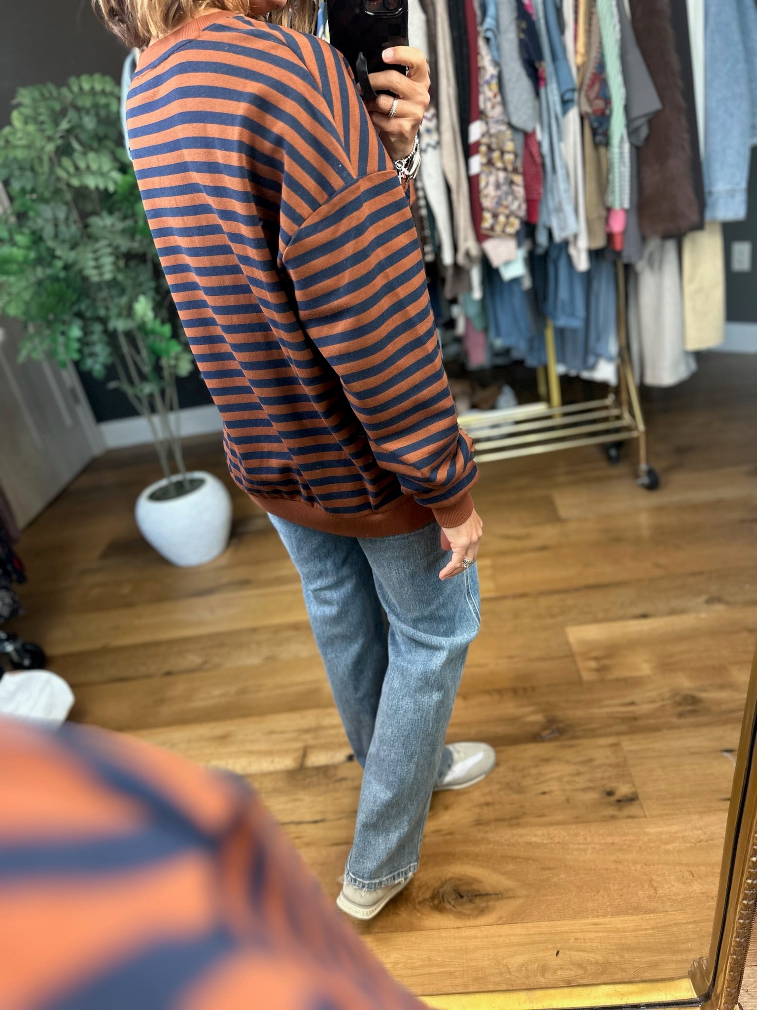 Something Cozy Striped Crewneck-Sweaters-Blu Pepper-Anna Kaytes Boutique, Women's Fashion Boutique in Grinnell, Iowa