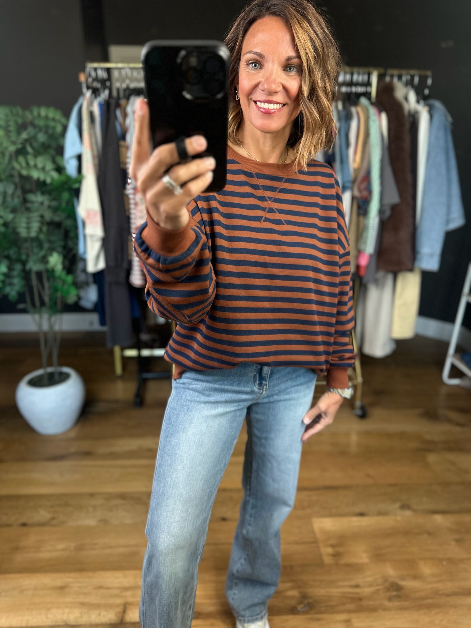 Something Cozy Striped Crewneck-Sweaters-Blu Pepper-Anna Kaytes Boutique, Women's Fashion Boutique in Grinnell, Iowa