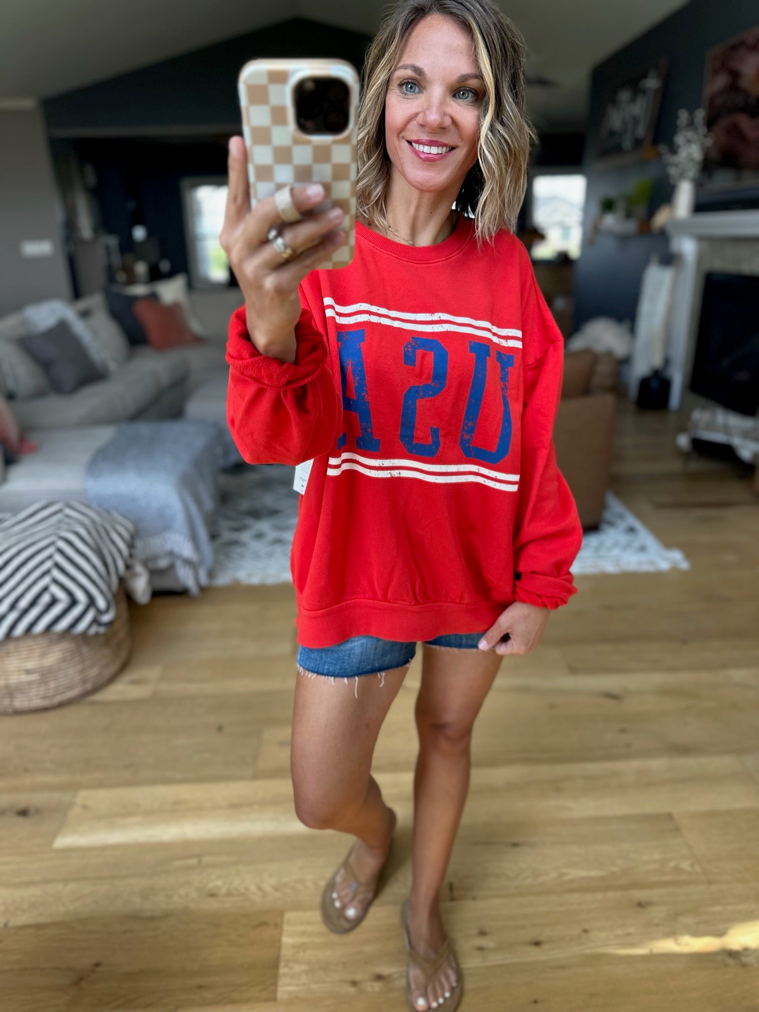 Born in the USA Bold Sweatshirt - Red-Sweaters-Z Supply-Anna Kaytes Boutique, Women's Fashion Boutique in Grinnell, Iowa