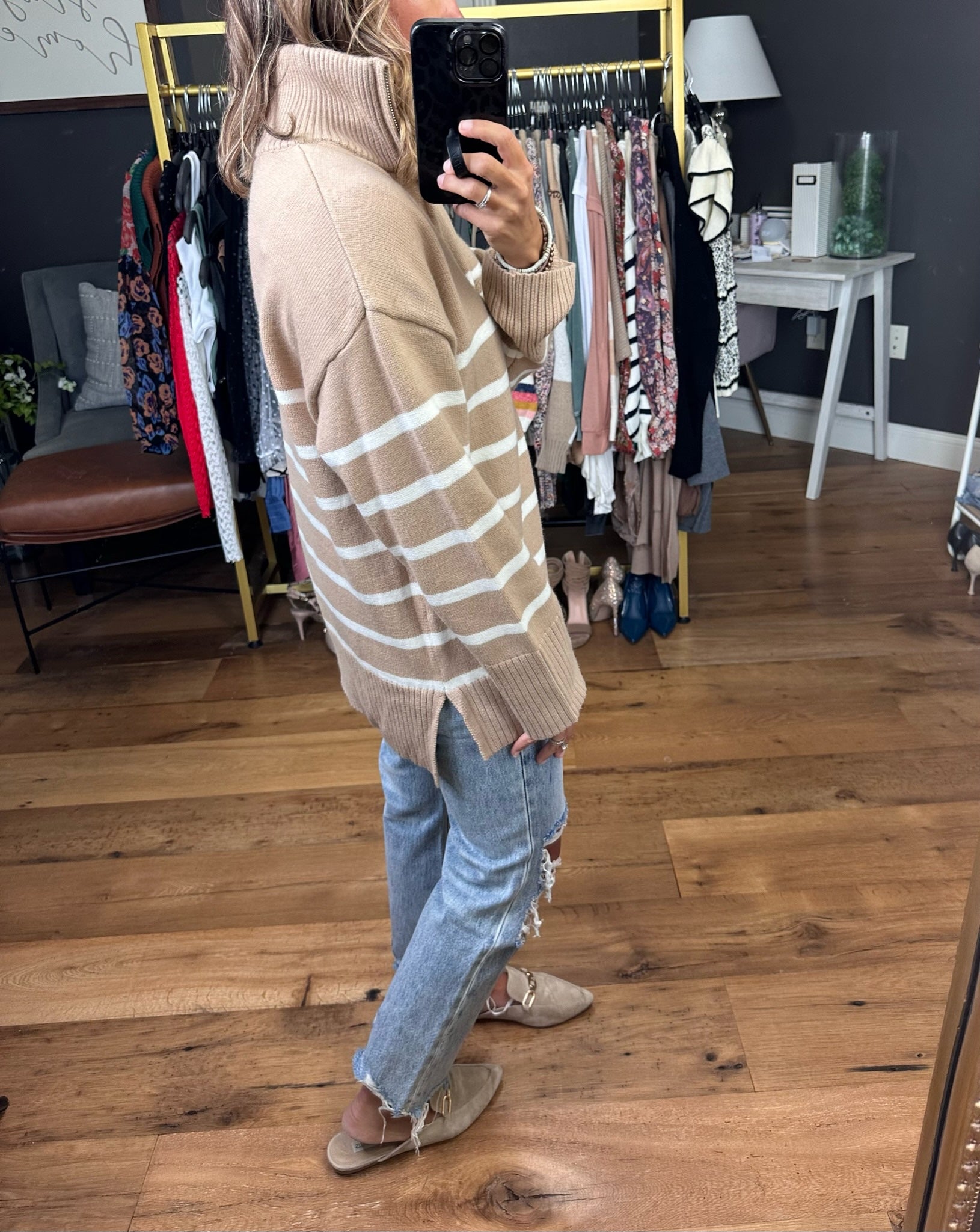 Happens So Fast Striped Sweater With Zipper Detail - Multiple Options-In Loom ILS8801-Anna Kaytes Boutique, Women's Fashion Boutique in Grinnell, Iowa