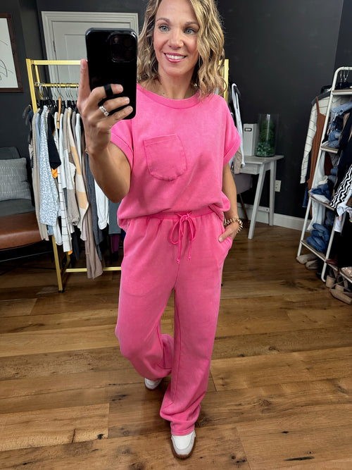 Pink World Washed Pocket Top + Pant Set - Pink-Two piece set-Entro-Anna Kaytes Boutique, Women's Fashion Boutique in Grinnell, Iowa