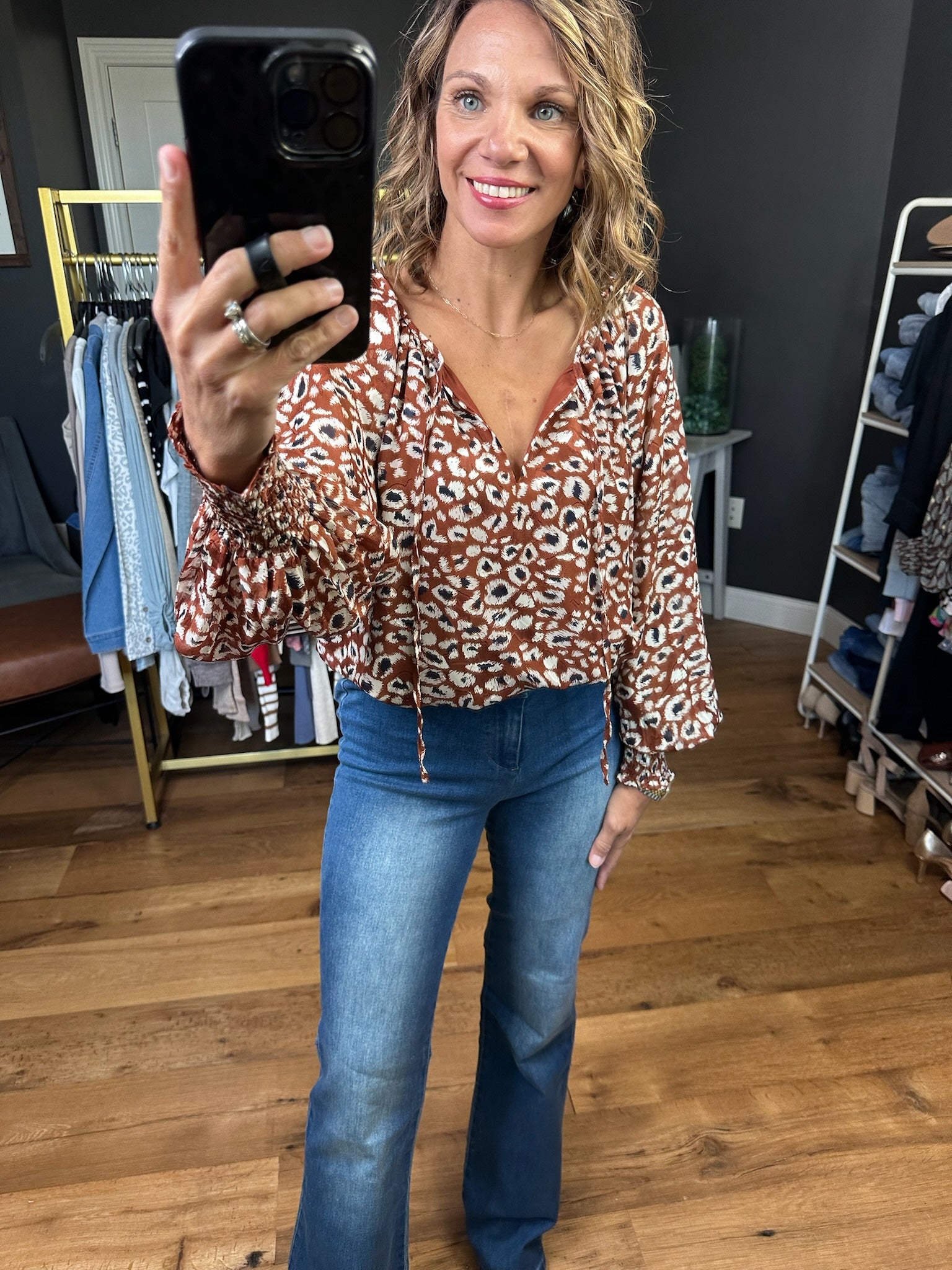 Called Connection Animal Print Top - Chocolate-Eesome-Anna Kaytes Boutique, Women's Fashion Boutique in Grinnell, Iowa