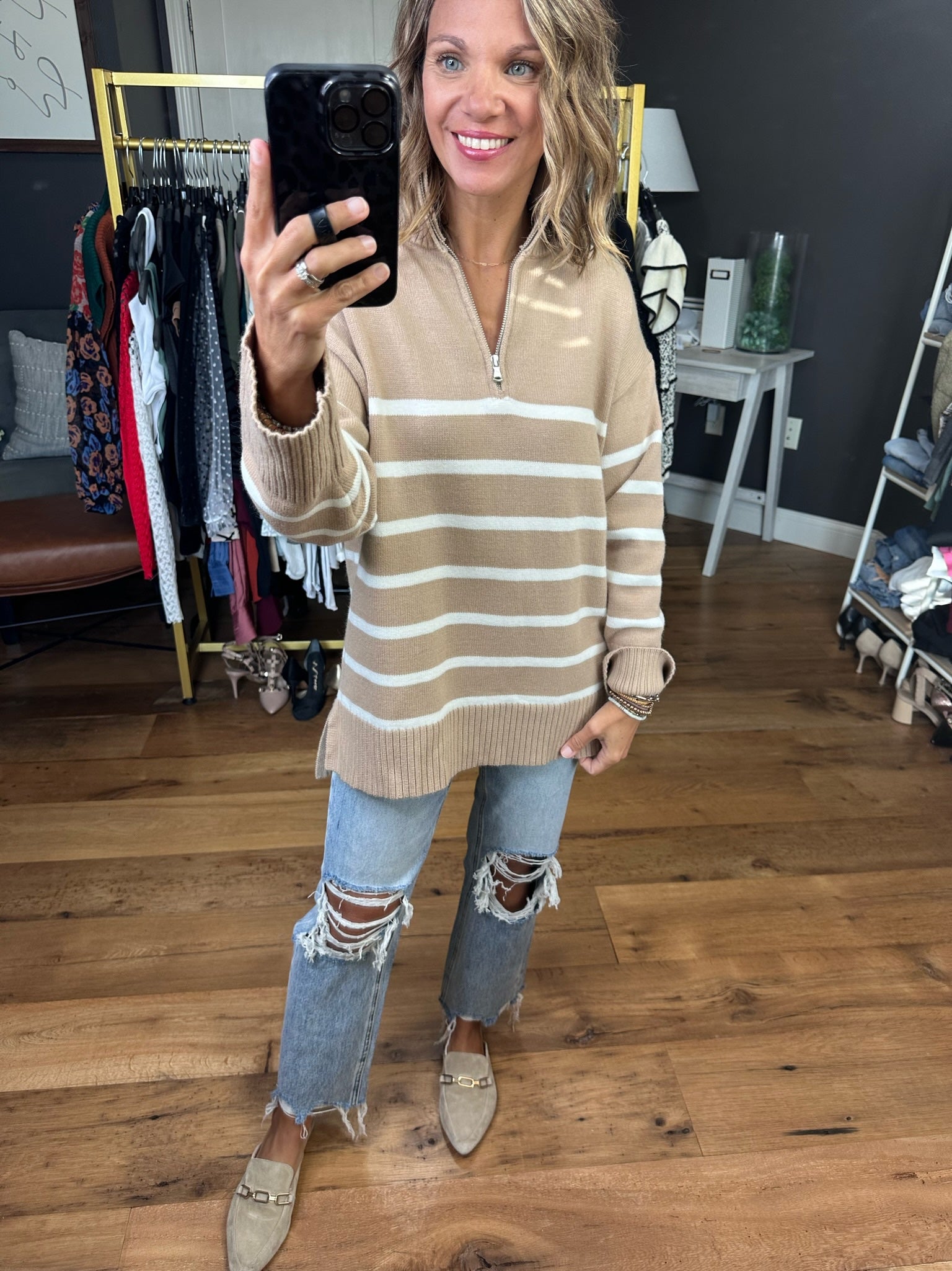 Happens So Fast Striped Sweater With Zipper Detail - Multiple Options-In Loom ILS8801-Anna Kaytes Boutique, Women's Fashion Boutique in Grinnell, Iowa