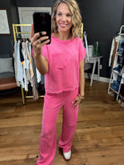 Pink World Washed Pocket Top + Pant Set - Pink-Two Piece Set-Entro-Anna Kaytes Boutique, Women's Fashion Boutique in Grinnell, Iowa