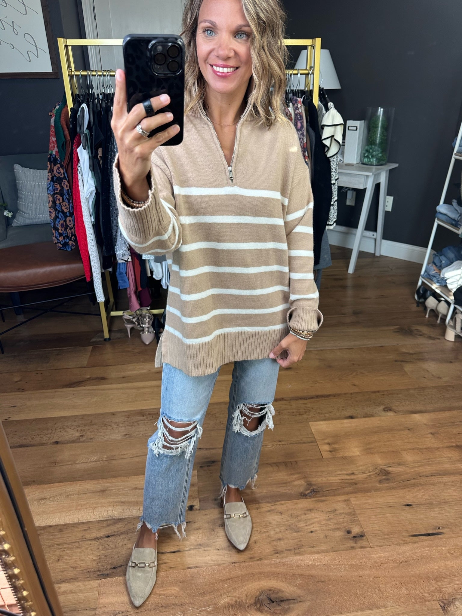 Happens So Fast Striped Sweater With Zipper Detail - Multiple Options-In Loom ILS8801-Anna Kaytes Boutique, Women's Fashion Boutique in Grinnell, Iowa