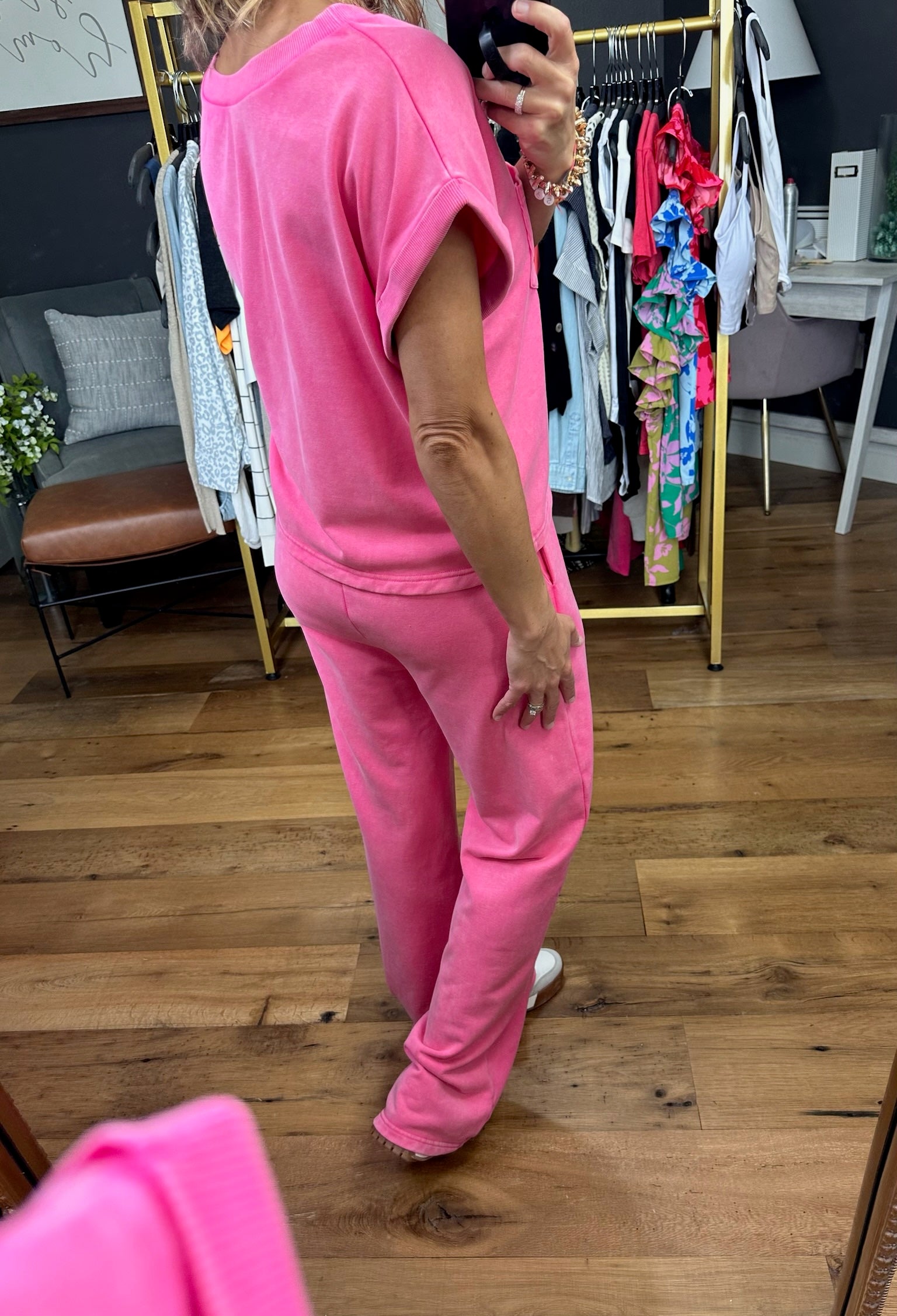 Pink World Washed Pocket Top + Pant Set - Pink-Two Piece Set-Entro-Anna Kaytes Boutique, Women's Fashion Boutique in Grinnell, Iowa