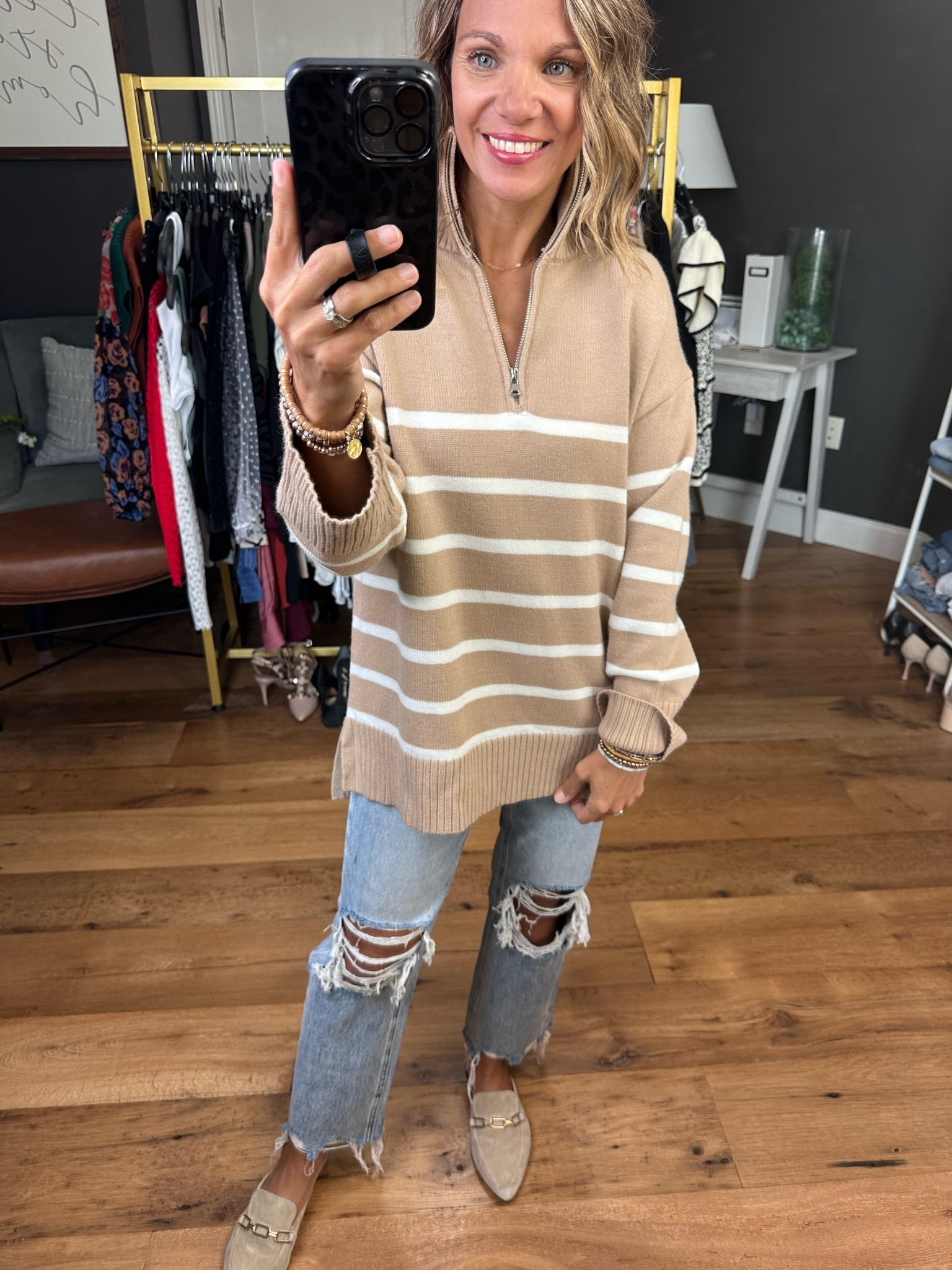 Happens So Fast Striped Sweater With Zipper Detail - Multiple Options-In Loom ILS8801-Anna Kaytes Boutique, Women's Fashion Boutique in Grinnell, Iowa