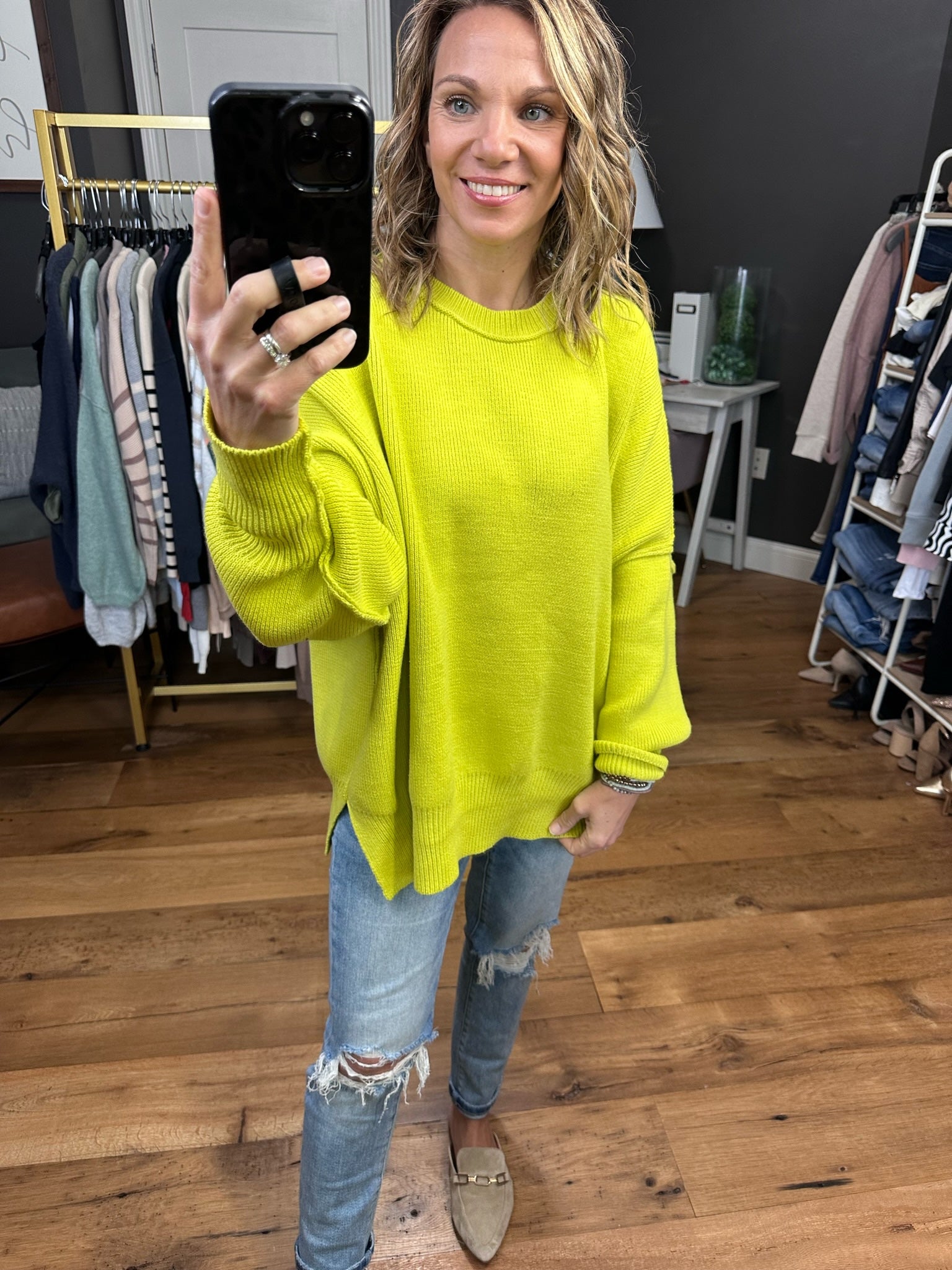 More Than You Know Side-Slit Sweater - Lime-Sweaters-Entro-Anna Kaytes Boutique, Women's Fashion Boutique in Grinnell, Iowa