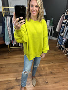 More Than You Know Side-Slit Sweater - Lime-Sweaters-Entro-Anna Kaytes Boutique, Women's Fashion Boutique in Grinnell, Iowa