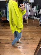 More Than You Know Side-Slit Sweater - Lime-Sweaters-Entro-Anna Kaytes Boutique, Women's Fashion Boutique in Grinnell, Iowa