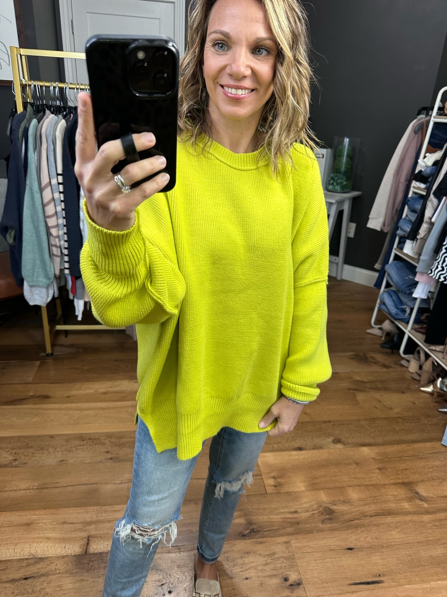 More Than You Know Side-Slit Sweater - Lime-Sweaters-Entro-Anna Kaytes Boutique, Women's Fashion Boutique in Grinnell, Iowa