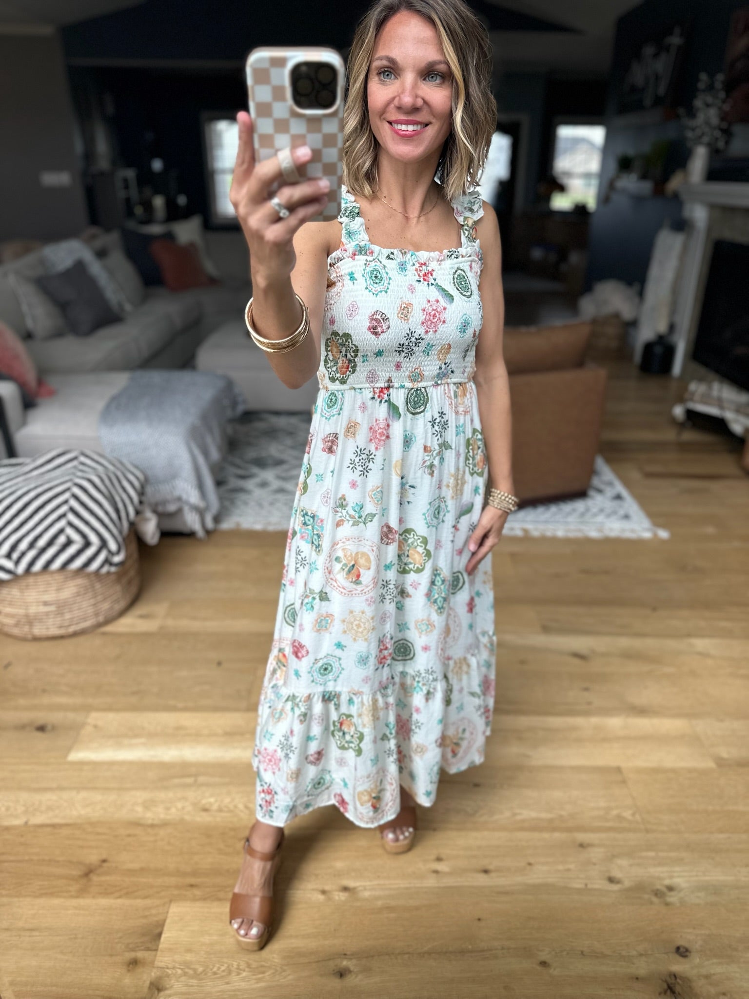 Blissful Floral Midi Dress - Ivory Multi-Dresses-Blu Pepper-Anna Kaytes Boutique, Women's Fashion Boutique in Grinnell, Iowa