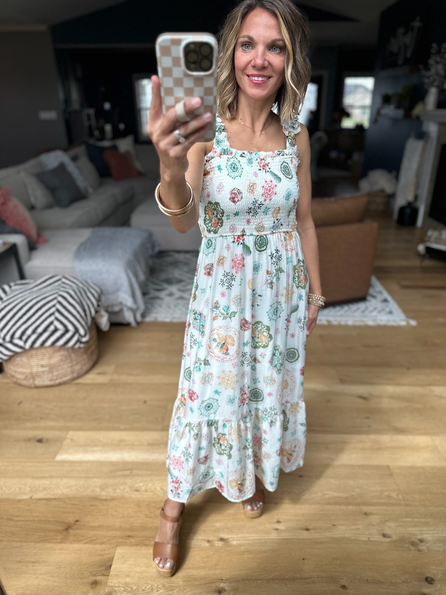Blissful Floral Midi Dress - Ivory Multi-Dresses-Blu Pepper-Anna Kaytes Boutique, Women's Fashion Boutique in Grinnell, Iowa