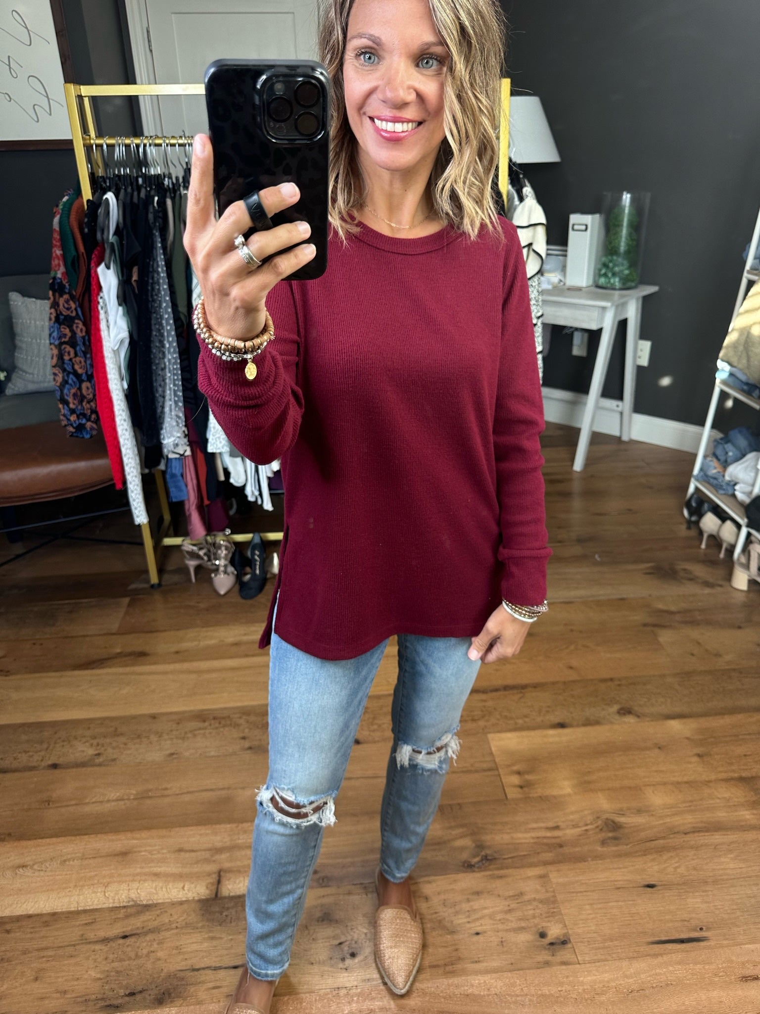 In Good Time Textured Longsleeve Top With Side-Slit Detail - Mutliple Options
