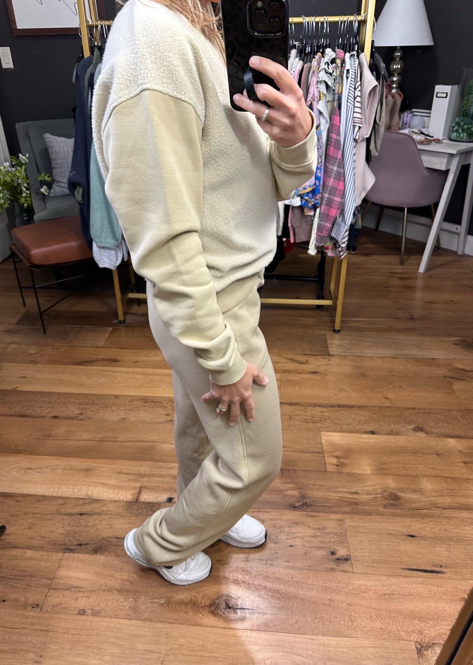 The Jenna Vintage Fleece Lounge Pant - Taupe-Two Piece Set-Mono B Kp12076-Anna Kaytes Boutique, Women's Fashion Boutique in Grinnell, Iowa