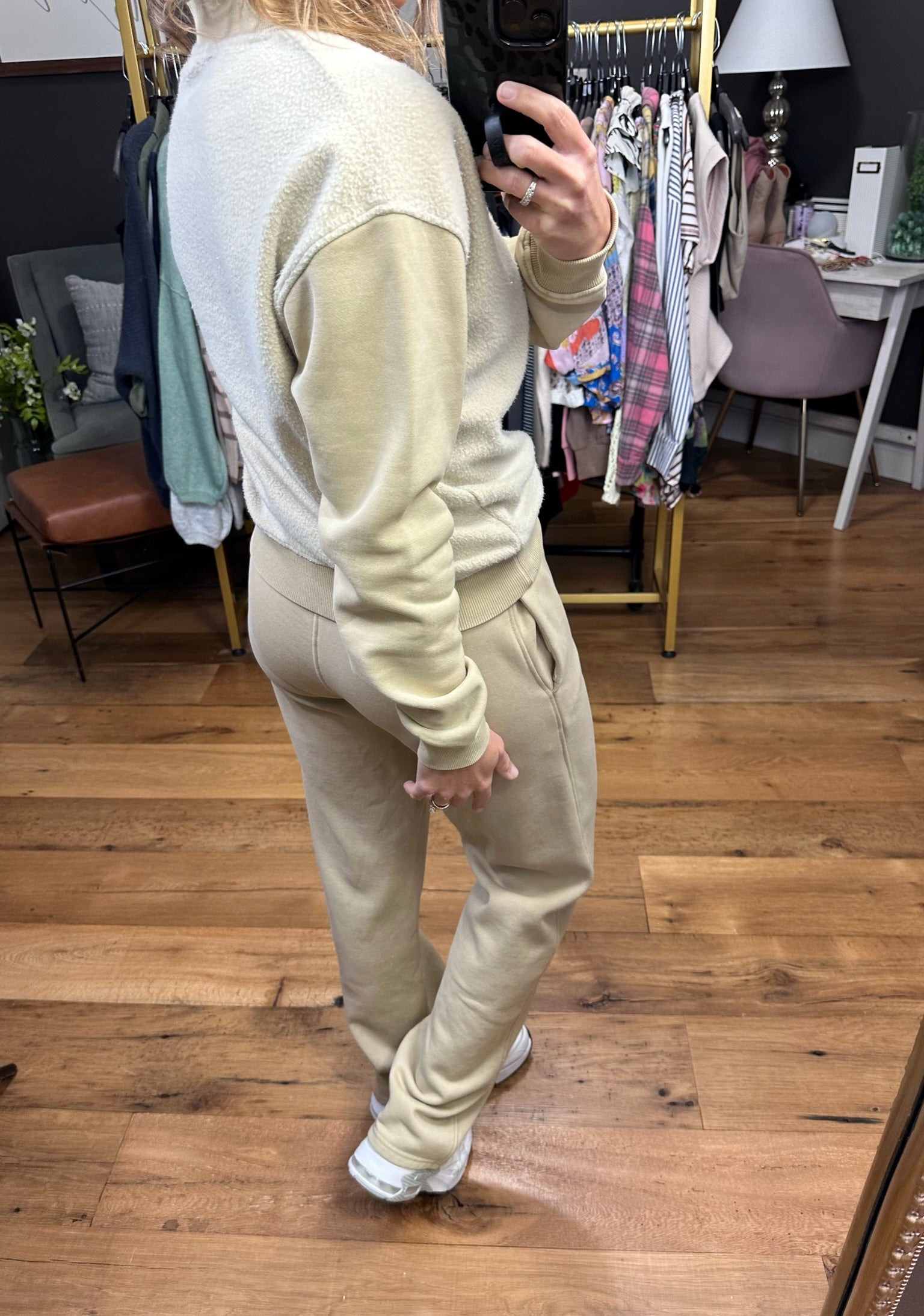 The Jenna Vintage Fleece Lounge Pant - Taupe-Two Piece Set-Mono B Kp12076-Anna Kaytes Boutique, Women's Fashion Boutique in Grinnell, Iowa