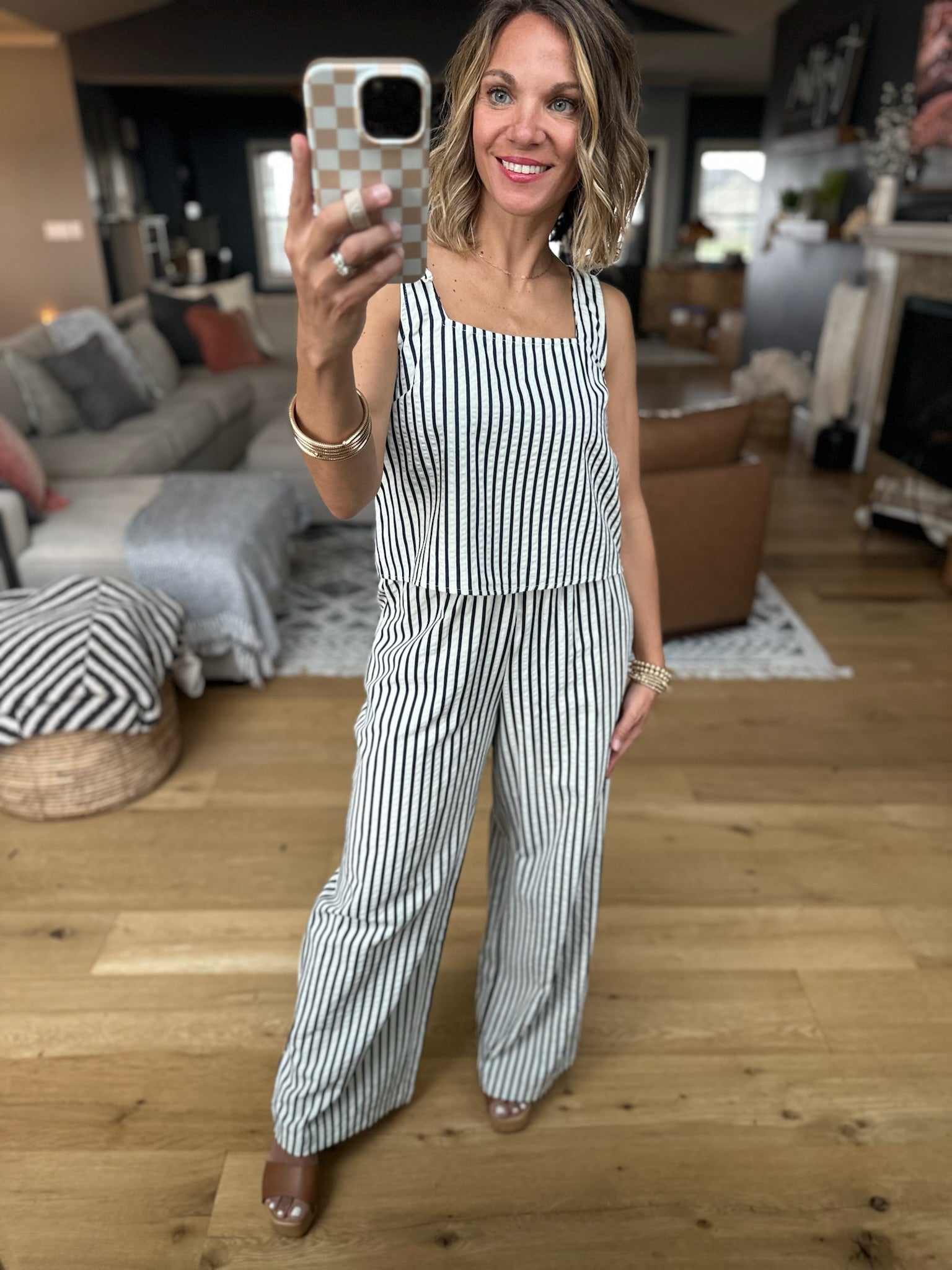 All Together Now Striped 2-Piece Set - Ivory/Denim-Jumpsuits-By Together-Anna Kaytes Boutique, Women's Fashion Boutique in Grinnell, Iowa