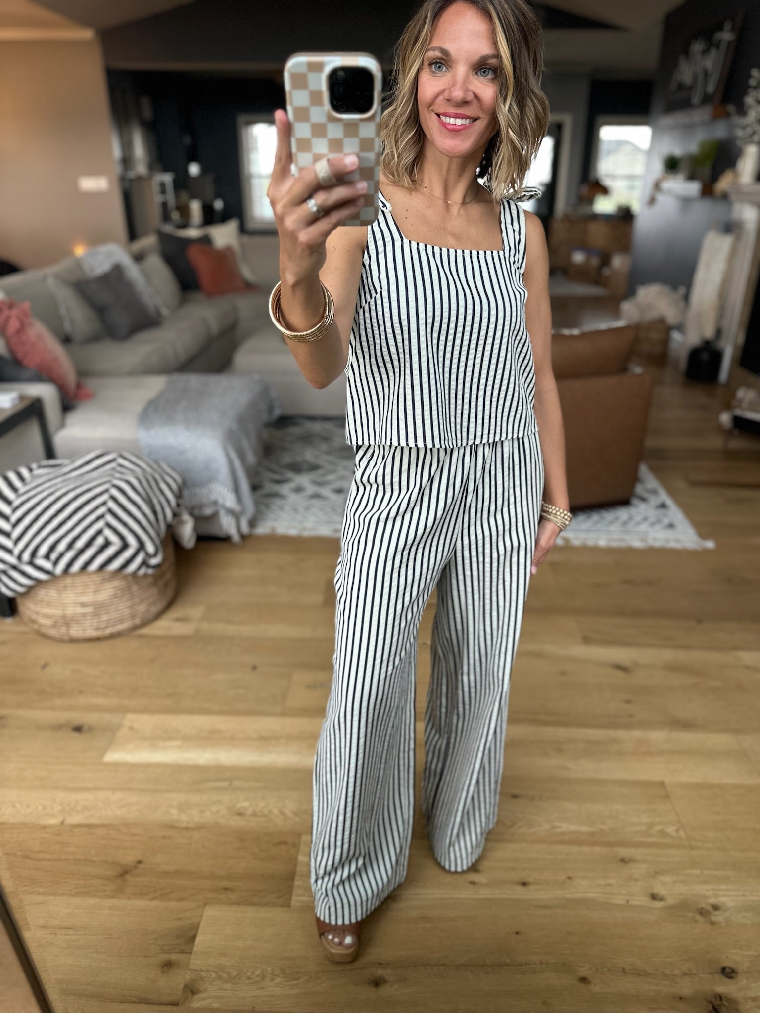 All Together Now Striped 2-Piece Set - Ivory/Denim-Jumpsuits-By Together-Anna Kaytes Boutique, Women's Fashion Boutique in Grinnell, Iowa