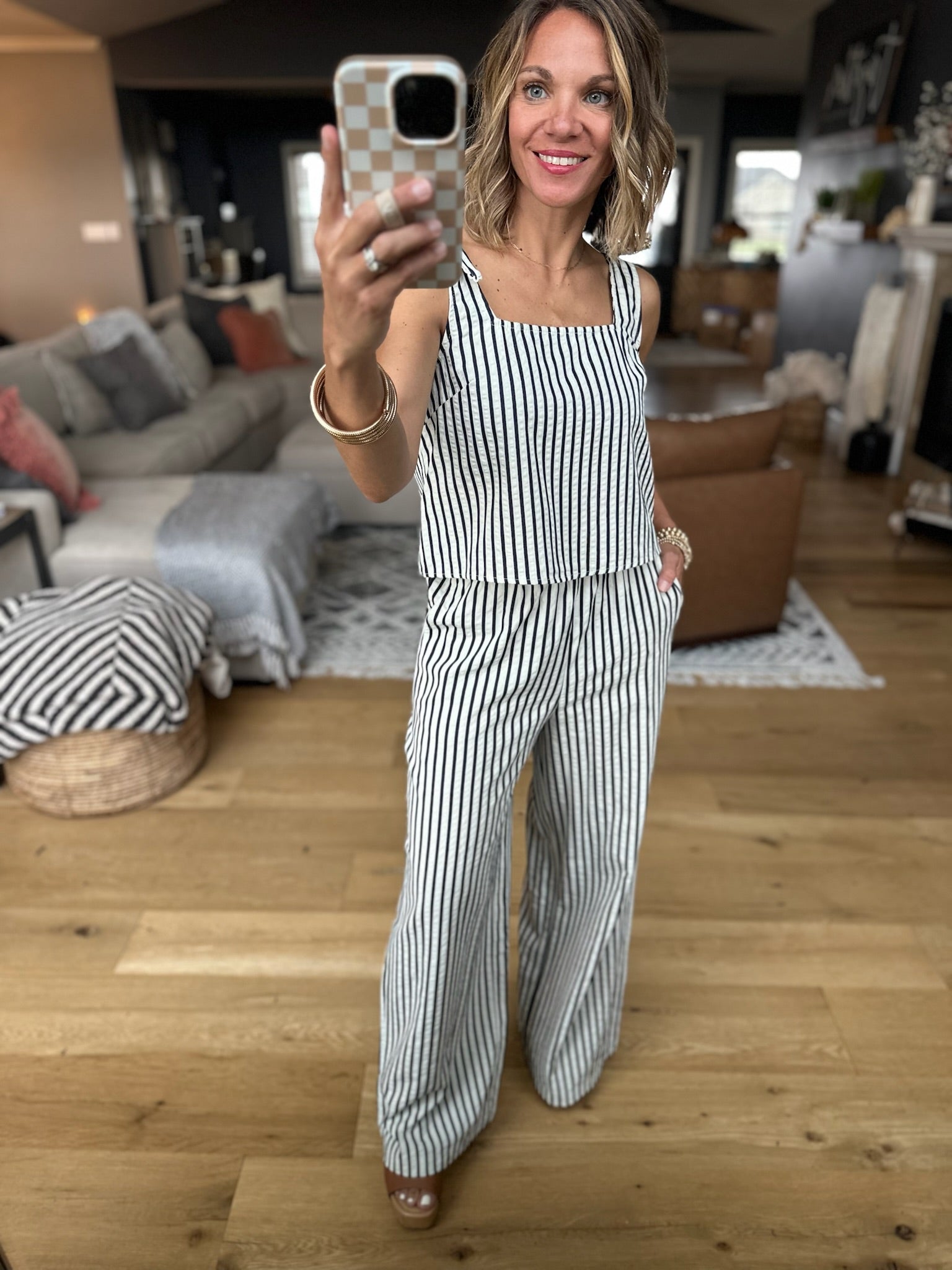 All Together Now Striped 2-Piece Set - Ivory/Denim-Jumpsuits-By Together-Anna Kaytes Boutique, Women's Fashion Boutique in Grinnell, Iowa