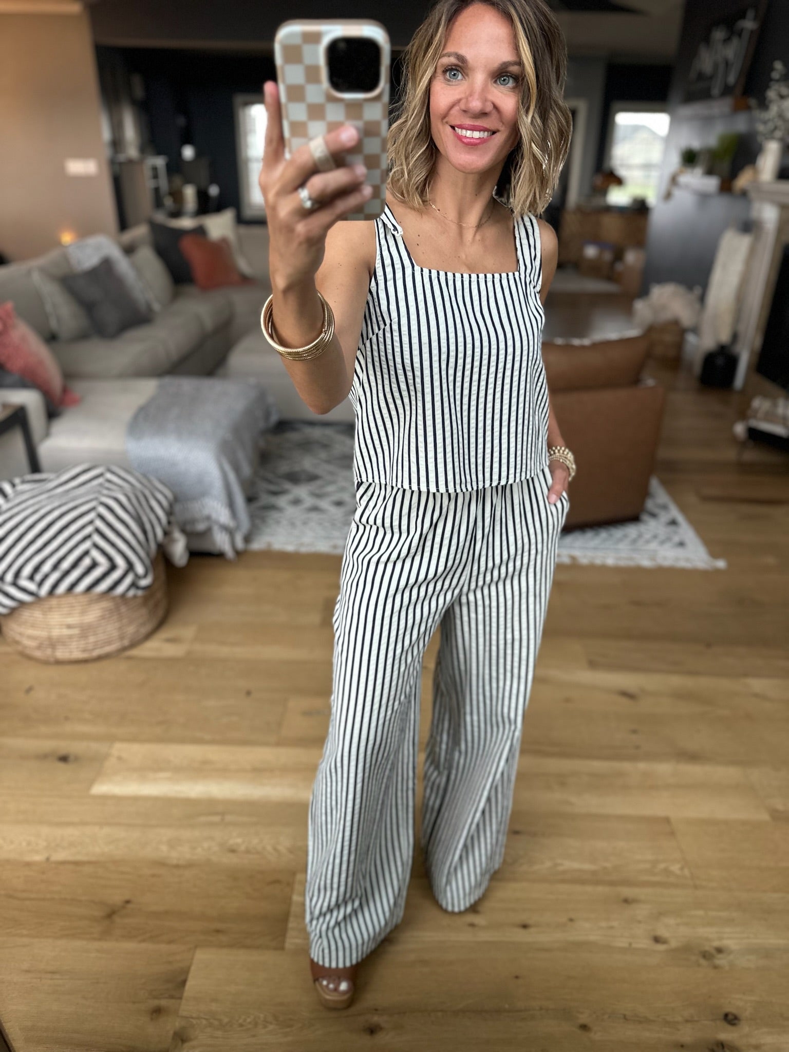 All Together Now Striped 2-Piece Set - Ivory/Denim-Jumpsuits-By Together-Anna Kaytes Boutique, Women's Fashion Boutique in Grinnell, Iowa