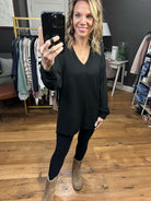 Best Performance V-Neck Slub Top - Black-Long Sleeves-Thread & Supply T1056SBFT-Anna Kaytes Boutique, Women's Fashion Boutique in Grinnell, Iowa