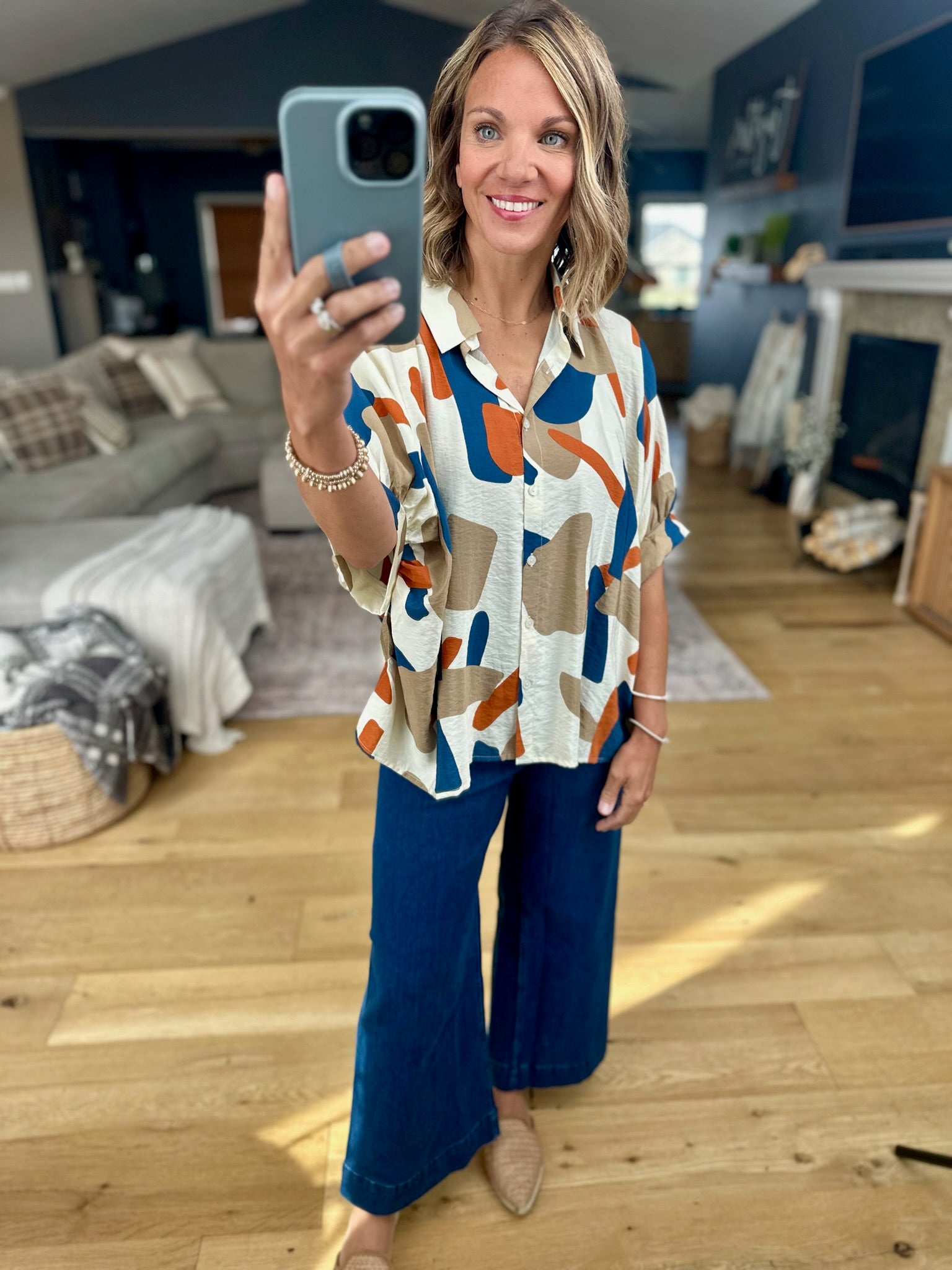 Wild Darling Patterned Button-Down Top-Day & Moon-Anna Kaytes Boutique, Women's Fashion Boutique in Grinnell, Iowa